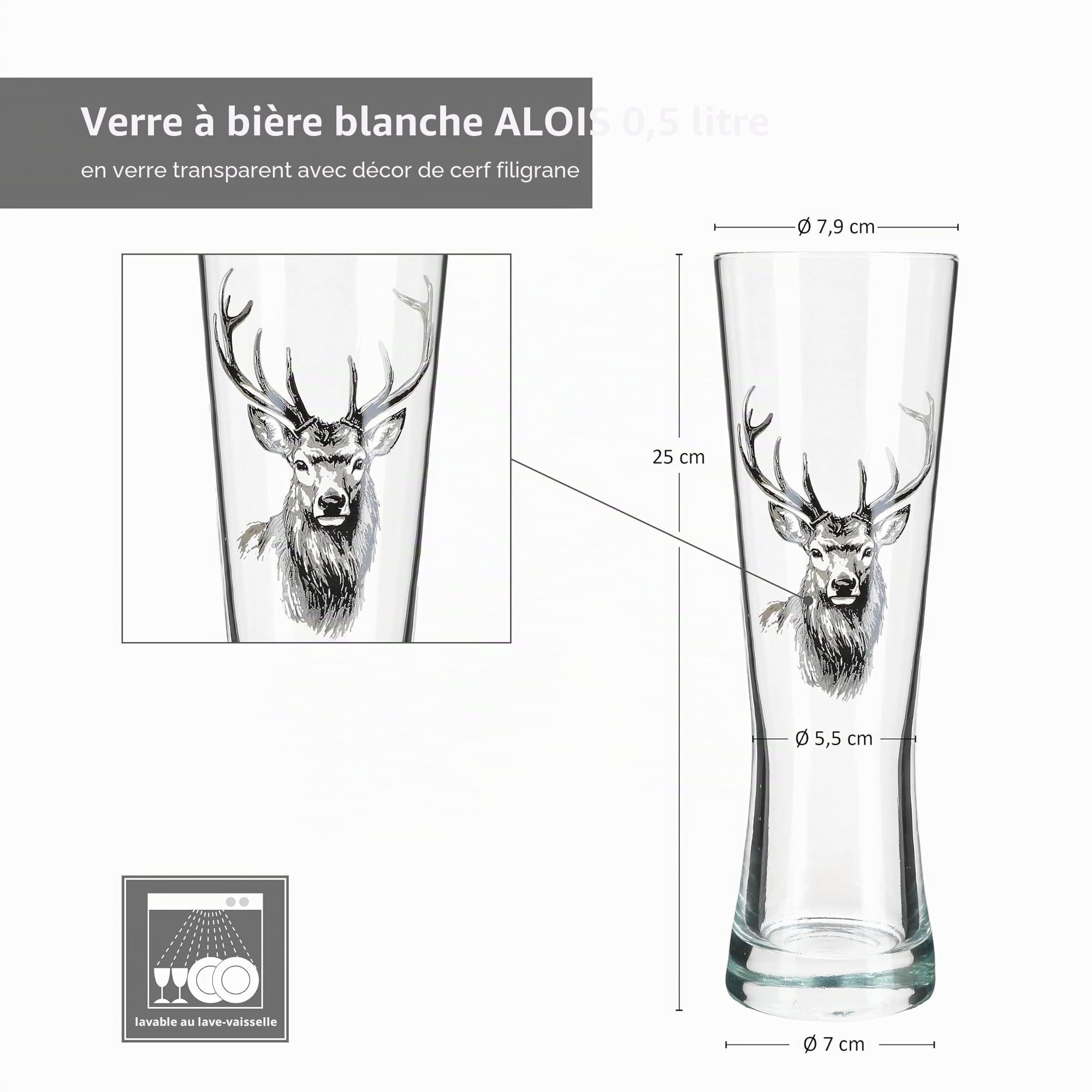 MamboCat Alois Lot de 6 verres à bière classiques avec motif de cerf pour un plaisir de bière élégant | Emballage cadeau inclus