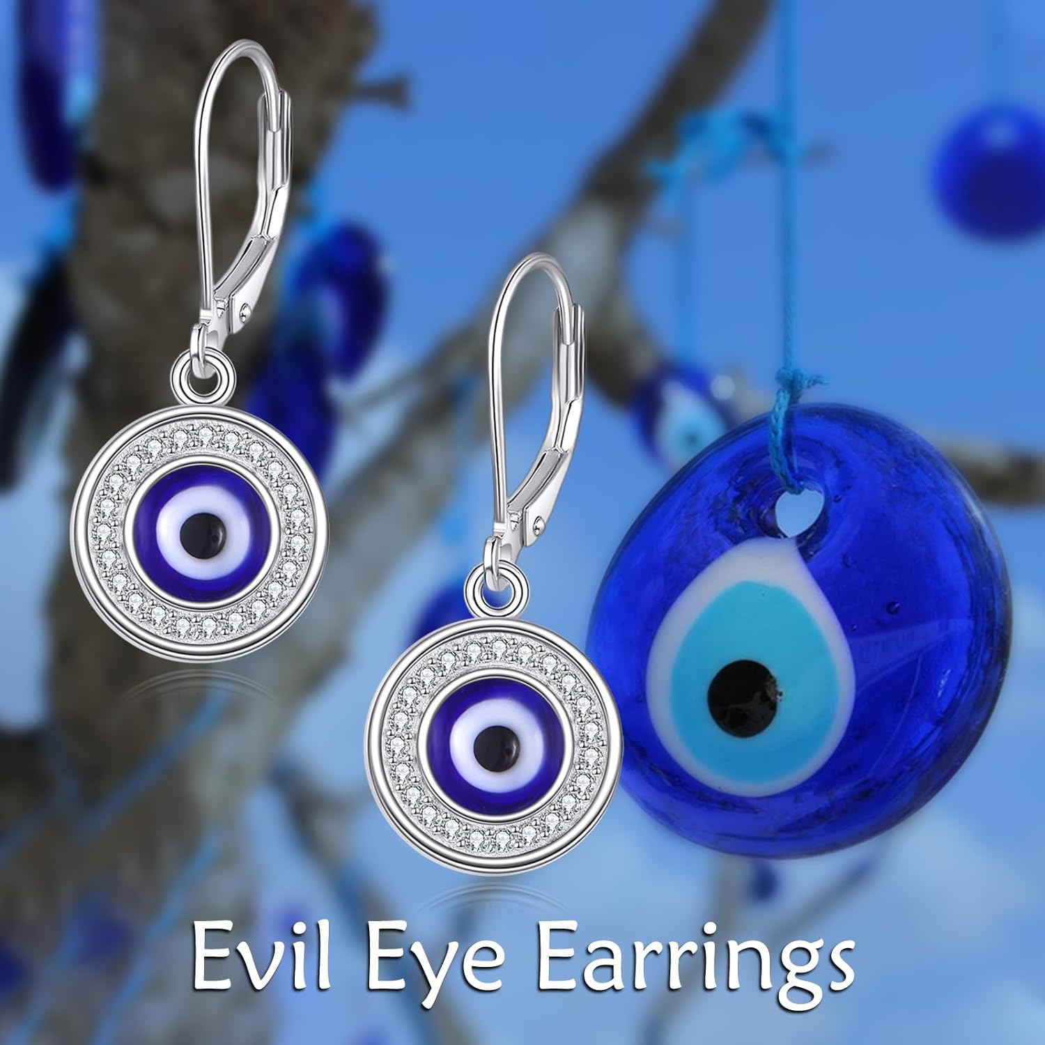 Evil Eye Earrings Sterling Silver Evil Eye Dangle Drop Earrings Good Luck Protection Amulet Jewelry for Women - Image 5