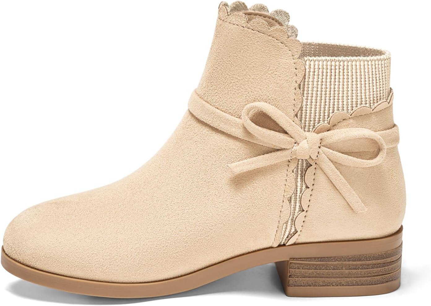 Coutgo Girls Toddler Bow Ankle Boots Pull On Low Chunky Heel Fall Dress Booties Shoes