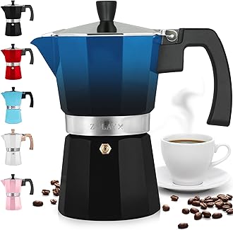 Zulay Kitchen Stovetop Espresso Maker - Moka Pot 3 Espresso Cups - Percolator Coffee Maker for Classic Cuban & Italian Style Espresso - Portable Coffee Maker for Camping & Travel - (Blue/Black)