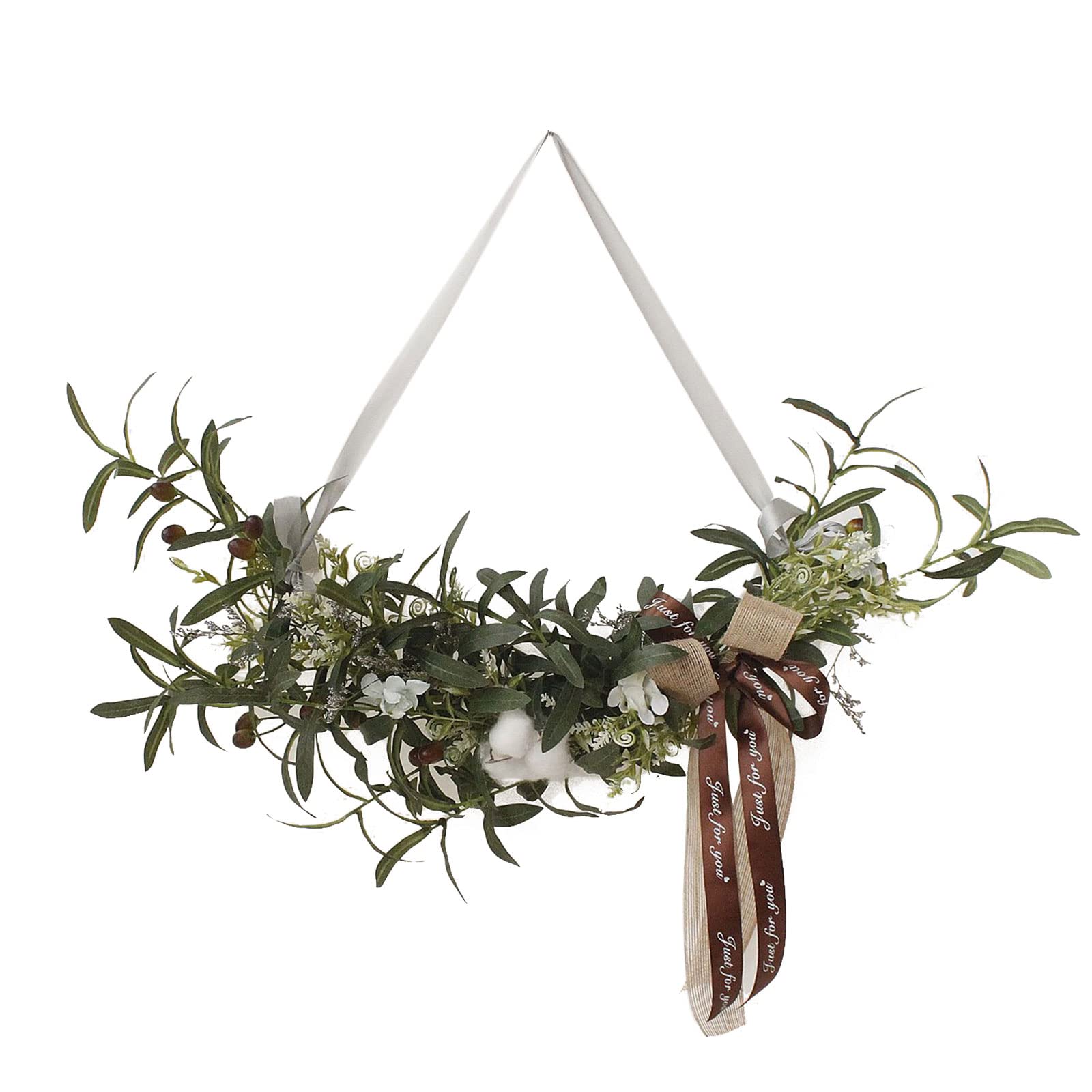 29.5inch Greenery Swag,Artificial Olive Leaf Swag, Decorative Swag with Olive Fruits and Real Cotton Bolls, Wedding Arch Flowers Spring Floral Swag for Home Table Mirror Chairback Decor