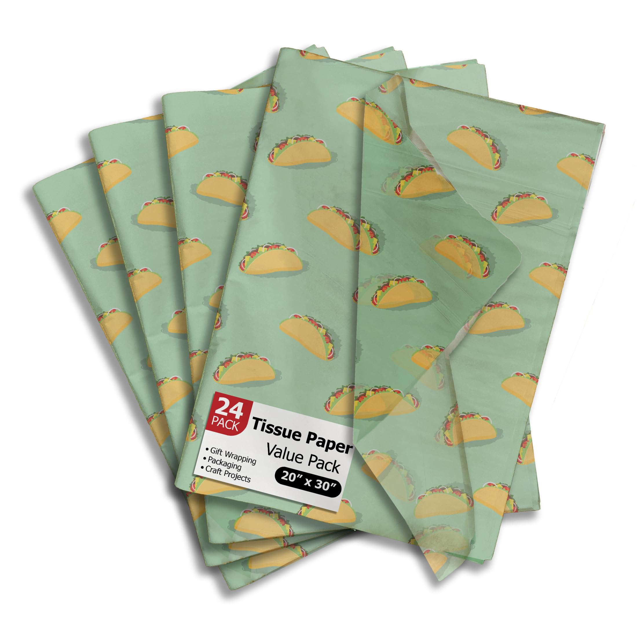 Pro Supply Global Taco Printed Tissue Paper for Gift Bags or Boxes and Wrapping - Food Designed Bulk Decorative Art Tissue Paper for Packaging and