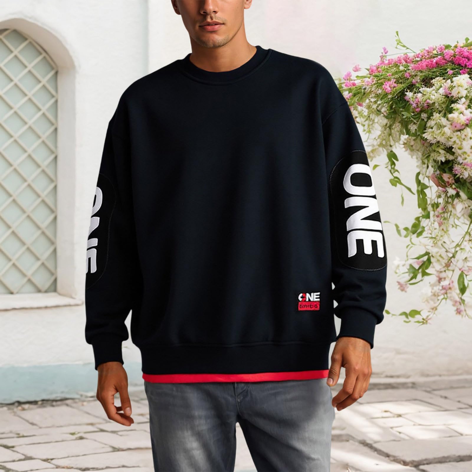 Generisch Herren Langarm Sweatshirt mit Farbblock-Design, Lockerer Schnitt für Freizeit und Alltag, Atmungsaktive Baumwollmischung, Frühling und Herbst geeignet