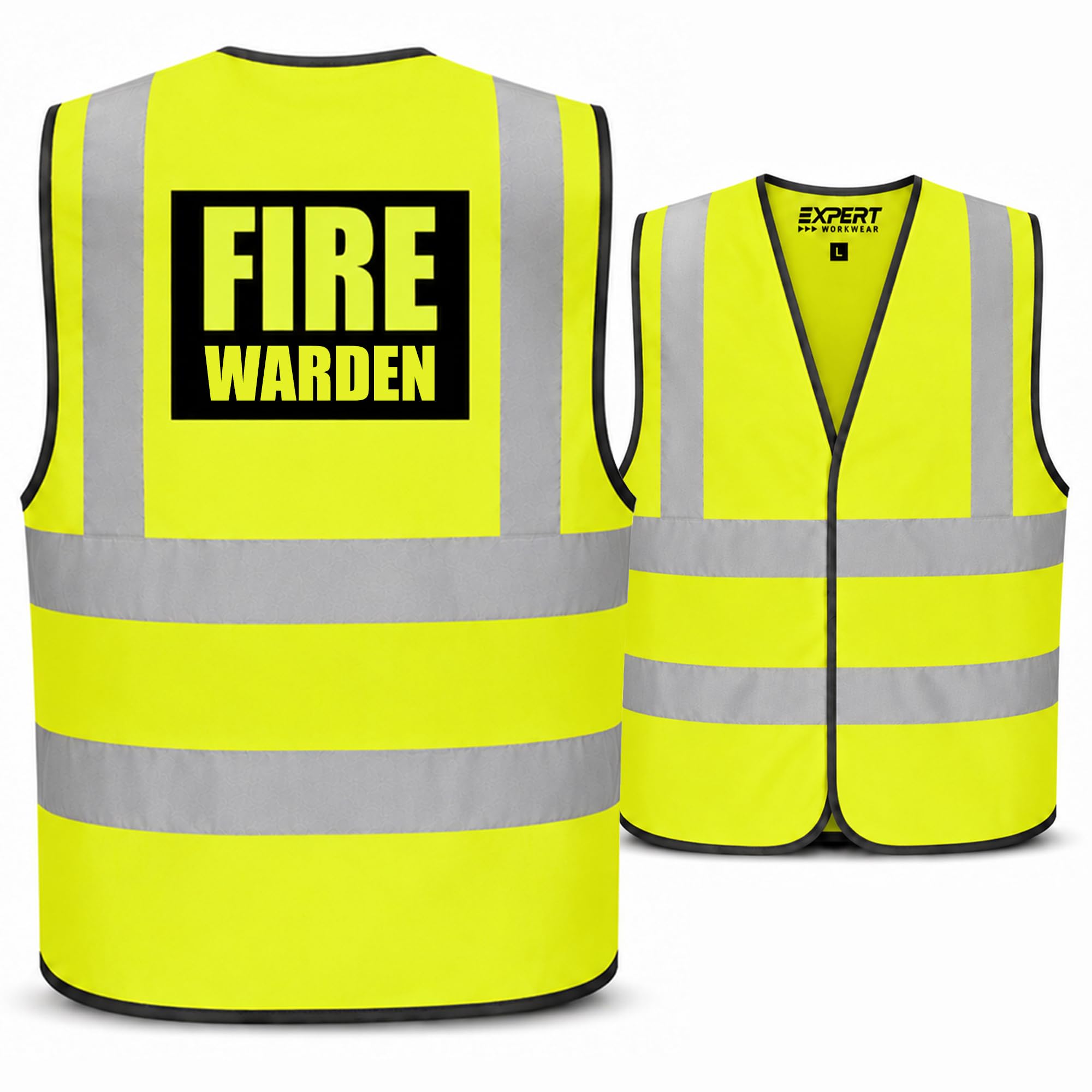 Expert Workwear Fire Warden Vest Hi Vis High Visibility Logo Printed Safety Viz Waistcoat (L, Yellow)
