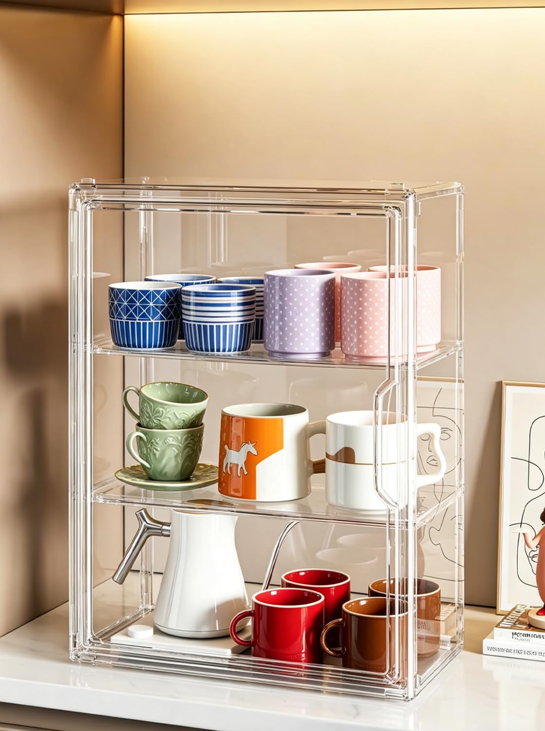 Vitrina acrílica de 3 capas con puerta magnética, pieza de arte acrílico autoensamblable para figuras de acción, miniaturas y coleccionables | Armario de plexiglás de alta calidad con cierre magnético