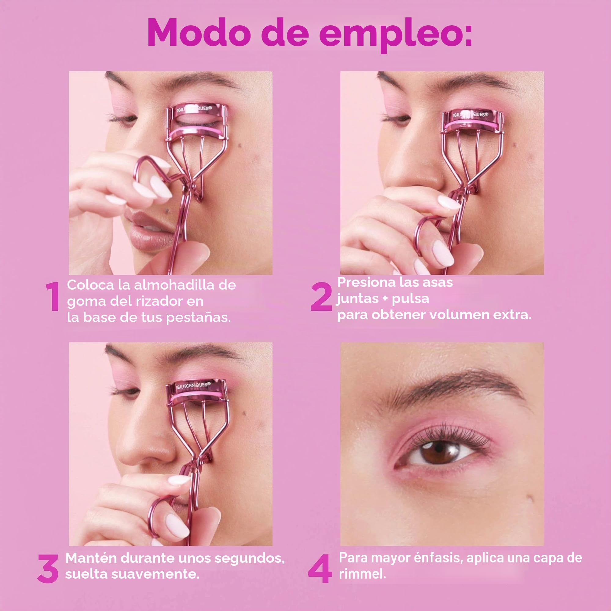 Real Techniques Miracle – Rizador compacto para pestañas con diseño ergonómico, uso con máscara para mayor volumen, herramienta suave para levantar pestañas