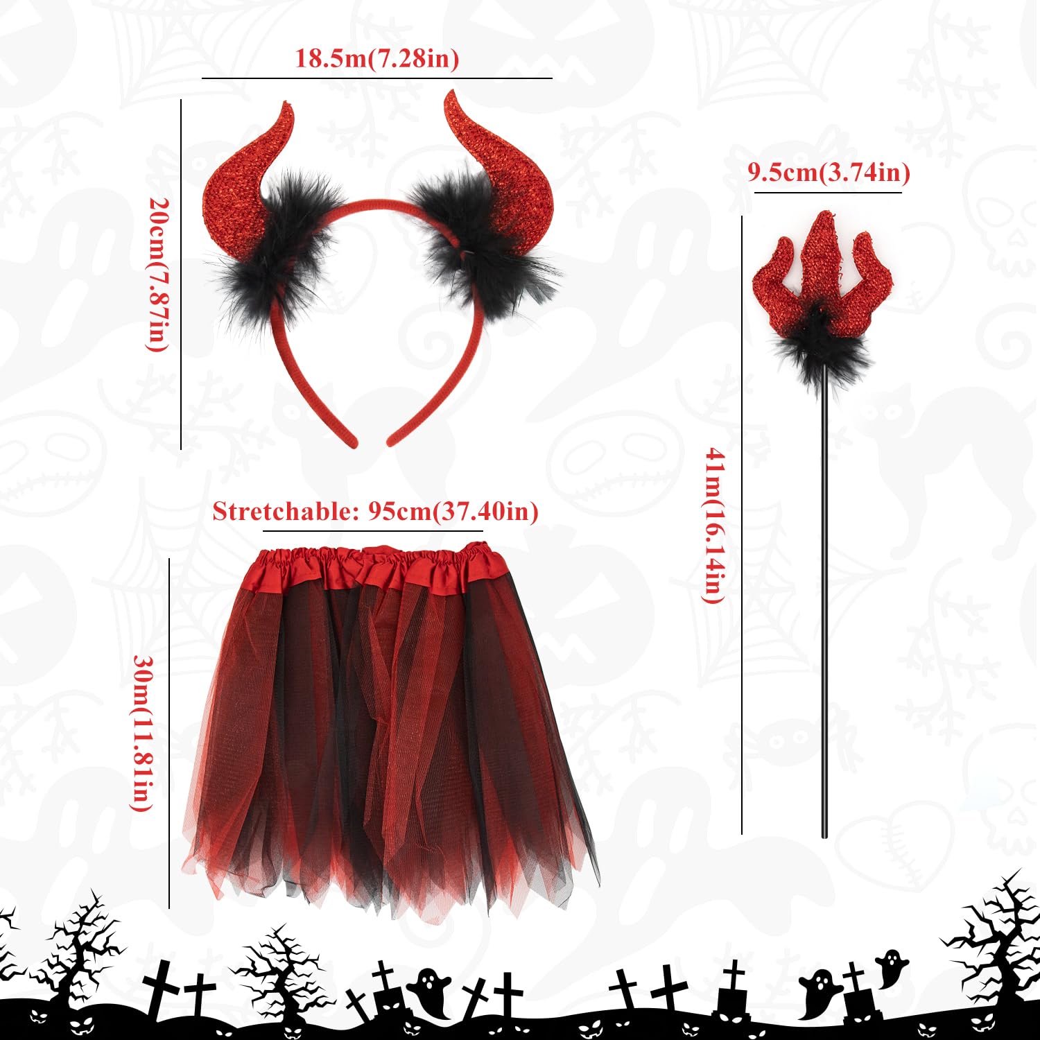 ALLY-MAGIC Children's Devil Costume 3PCS Kids Red Devil Costume Set Include Devil Horns Headband - Image 2