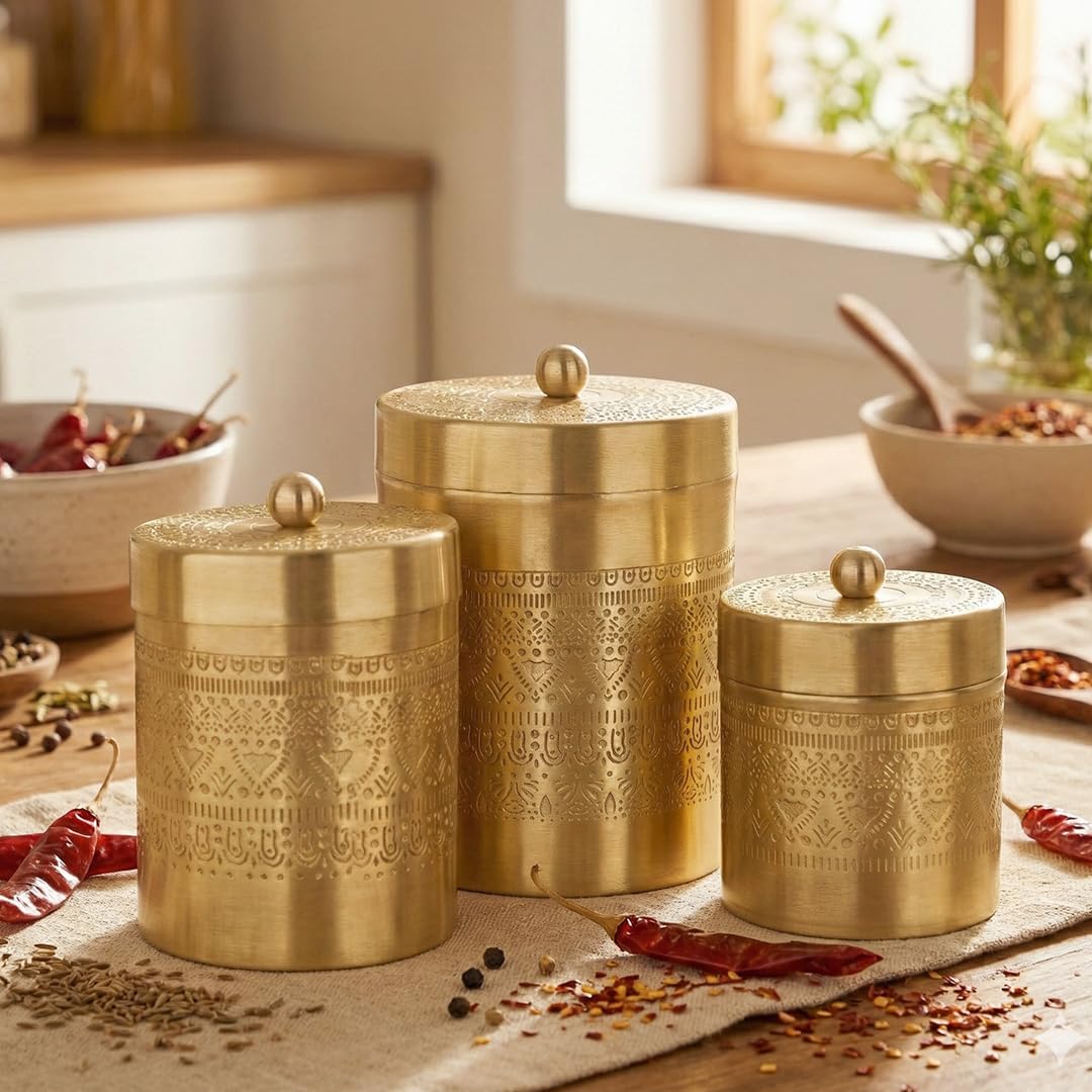 Amazon.com: Peepul Tree Handmade Brass Jars with Lid for Tea Sugar
