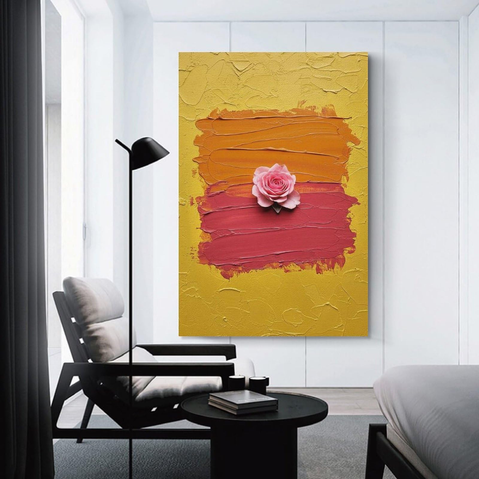 Junmoney Unframe-Style Wall Picture Print Rose On Textured Paint Background, 24X36inch(60X90cm), For Contemporary Homes, Apartments Or Offices, Decorative Canvas Decor For Home Updates