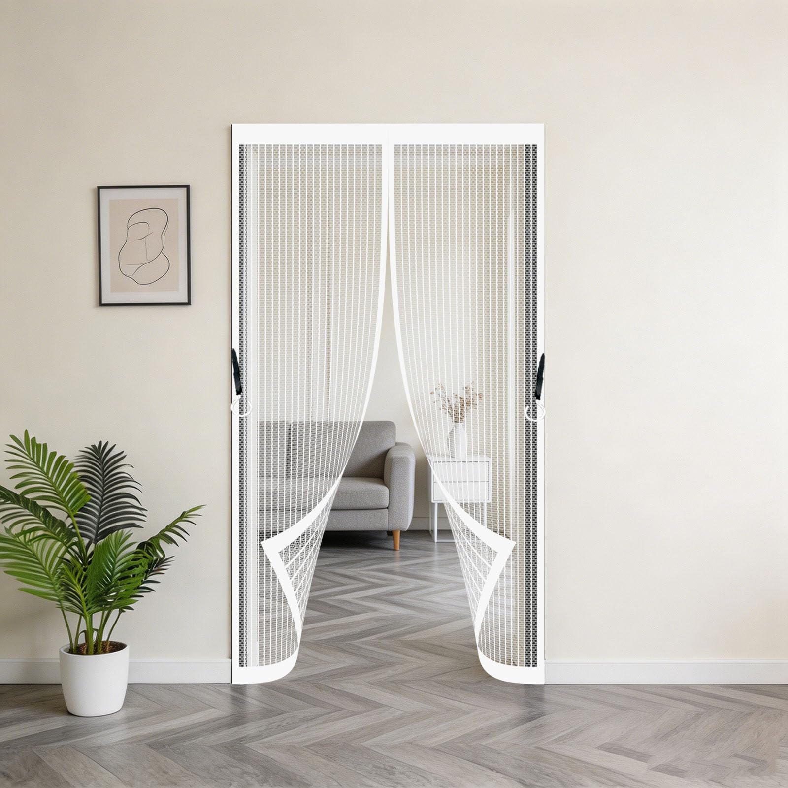 Door Fly Screen 65 x 195 cm No-Drill Easy Installation Automatically Closes Powerful Magnets Flyscreen French Doors for Patio Doors Balcony Sliding Door, White