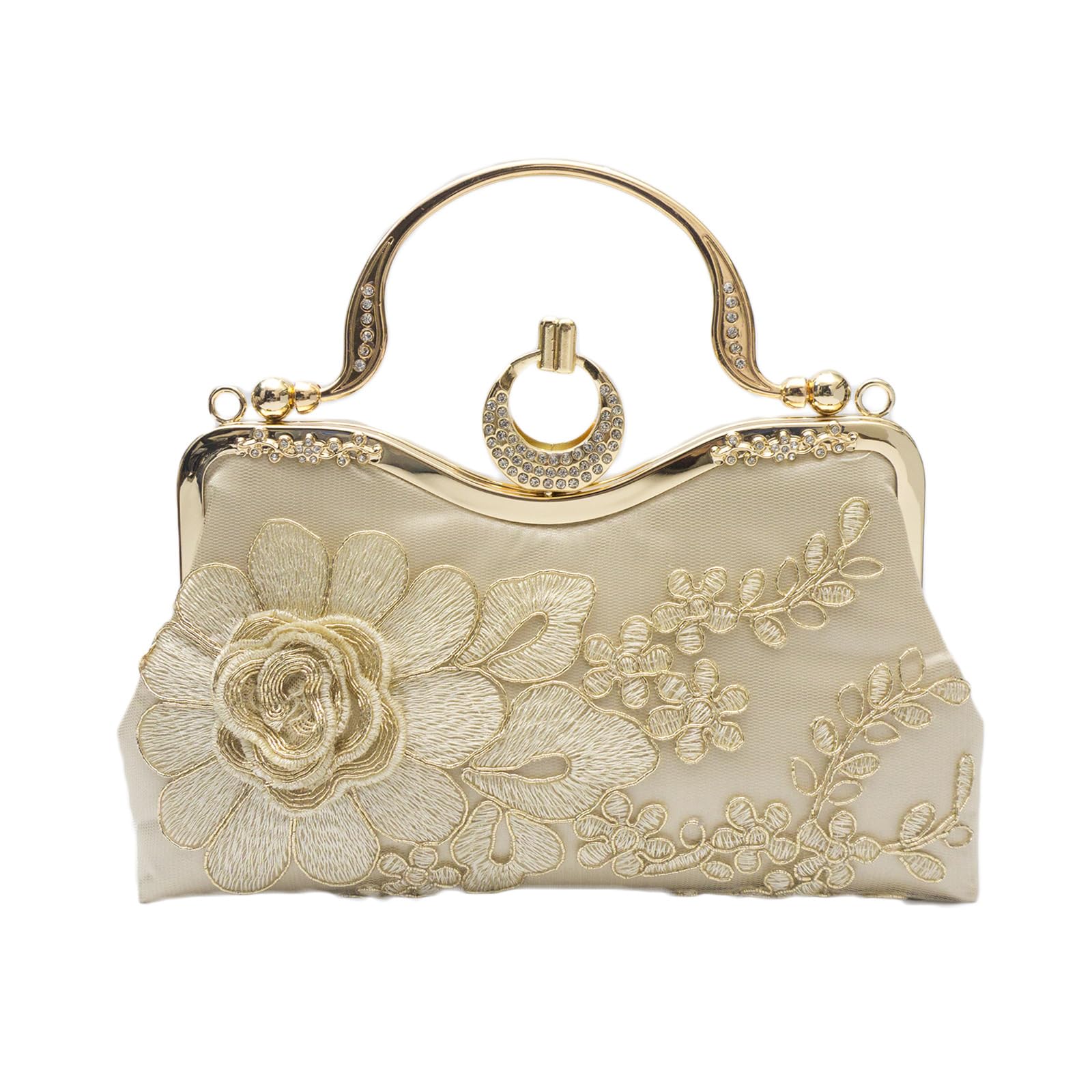 Bolsa de Noche para Mujer Bordado Floral Embrague Bolso de Fiesta Pequeña Bolso de Boda Lujoso Bolsa de Cadena Clutch Elegante Bolso de Hombro Retro Fiesta Banquete Bolsos Bandolera