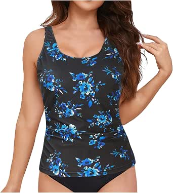 Deux Pièces Imprimé Vintage Maillot De Bain Tankini 2 Pièces Femme - Imprimé Vintage - Bretelles Dos - Polyester/élasthanne Haut Ample Cache- ventre