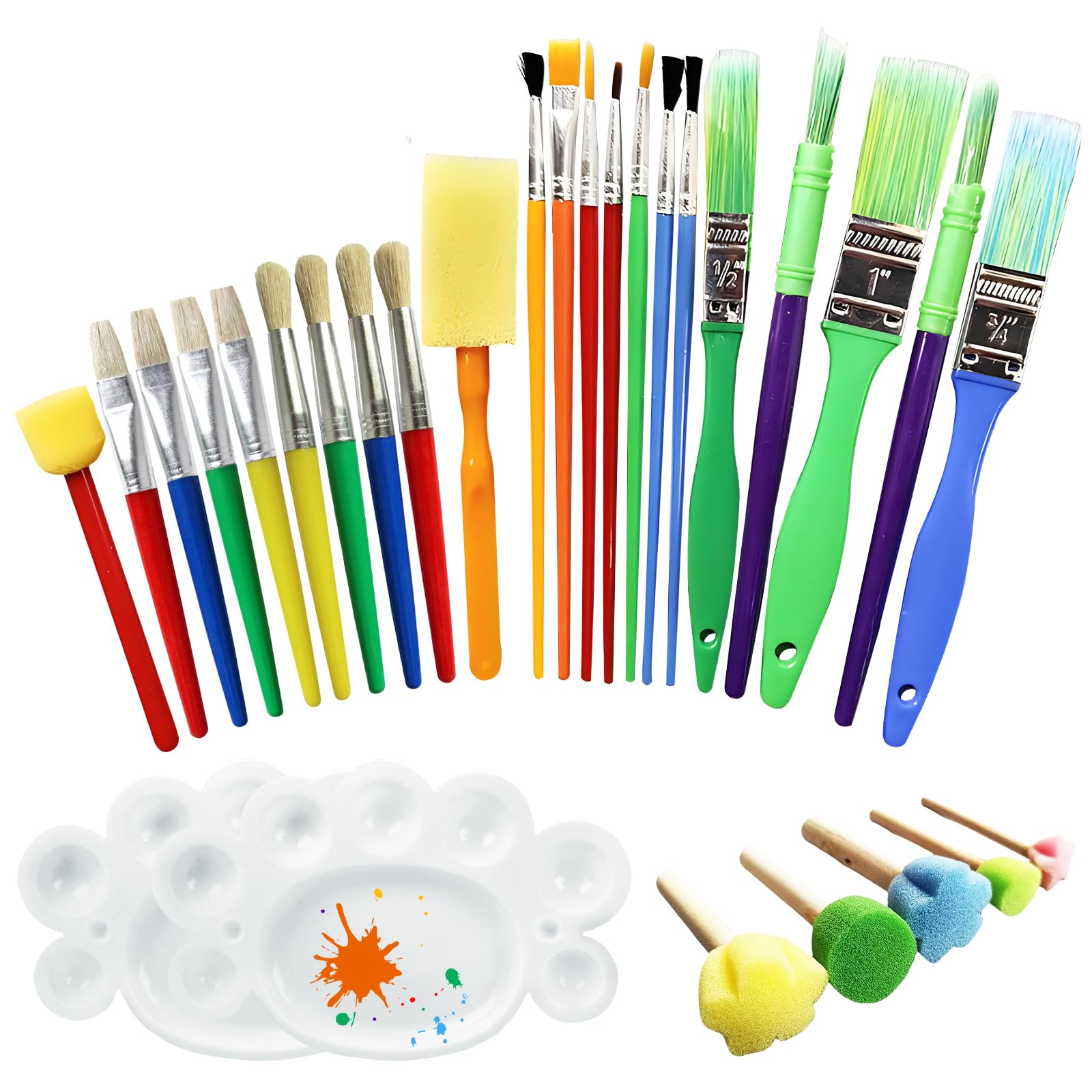 COGVOHY 30 PCS Paint Brush Set with Palettes, Art Paint Brush Set for Oil, Watercolor, Face, Acrylic