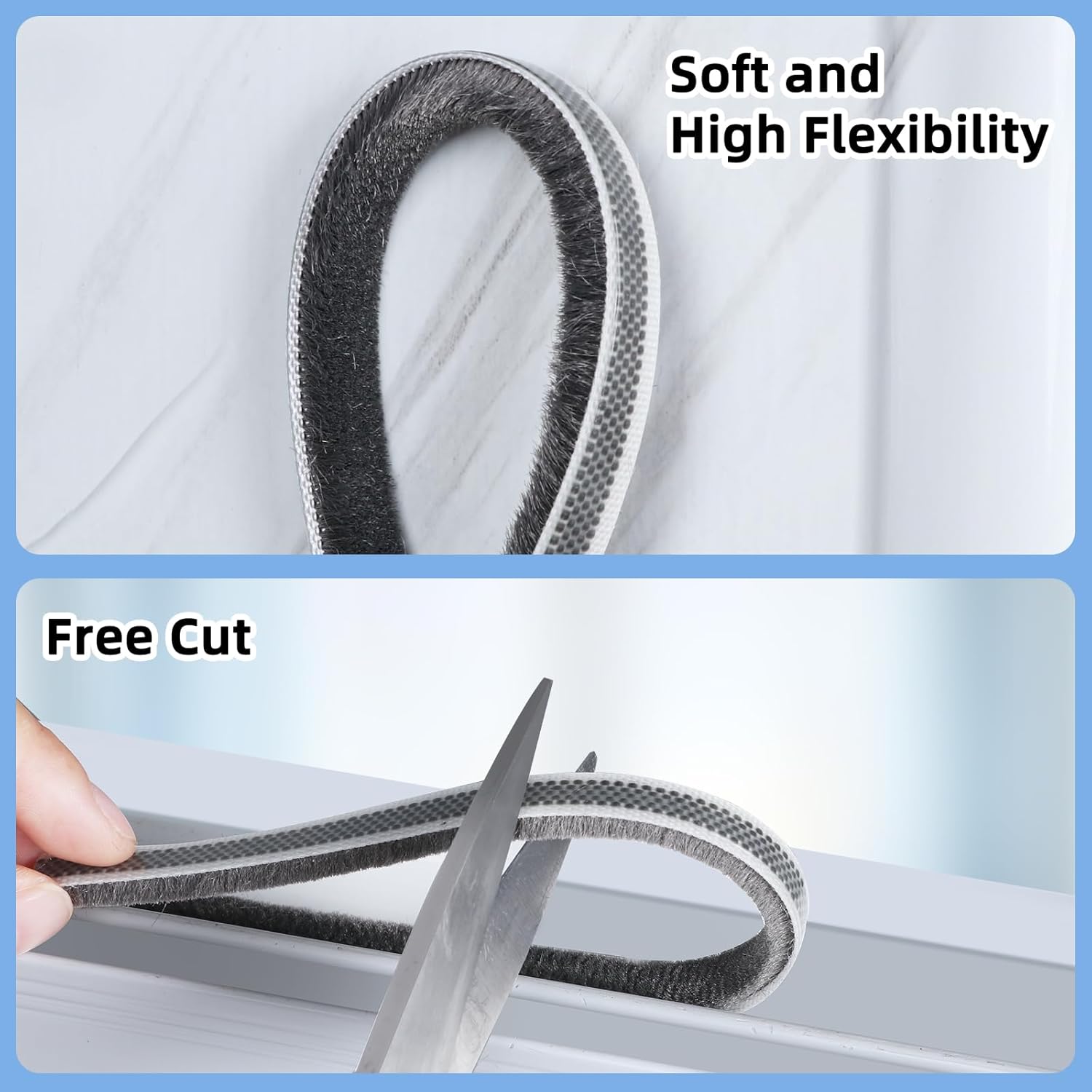 Strong Adhesive Brush Weather Stripping,2 Pack 0.9in Thick x 0.4in(W) x 33FT,Grey for Sliding Windows/Doors - Car Door Seal for Soundproofing,Dustproof,Winter Windproof & Warm,Waterproof