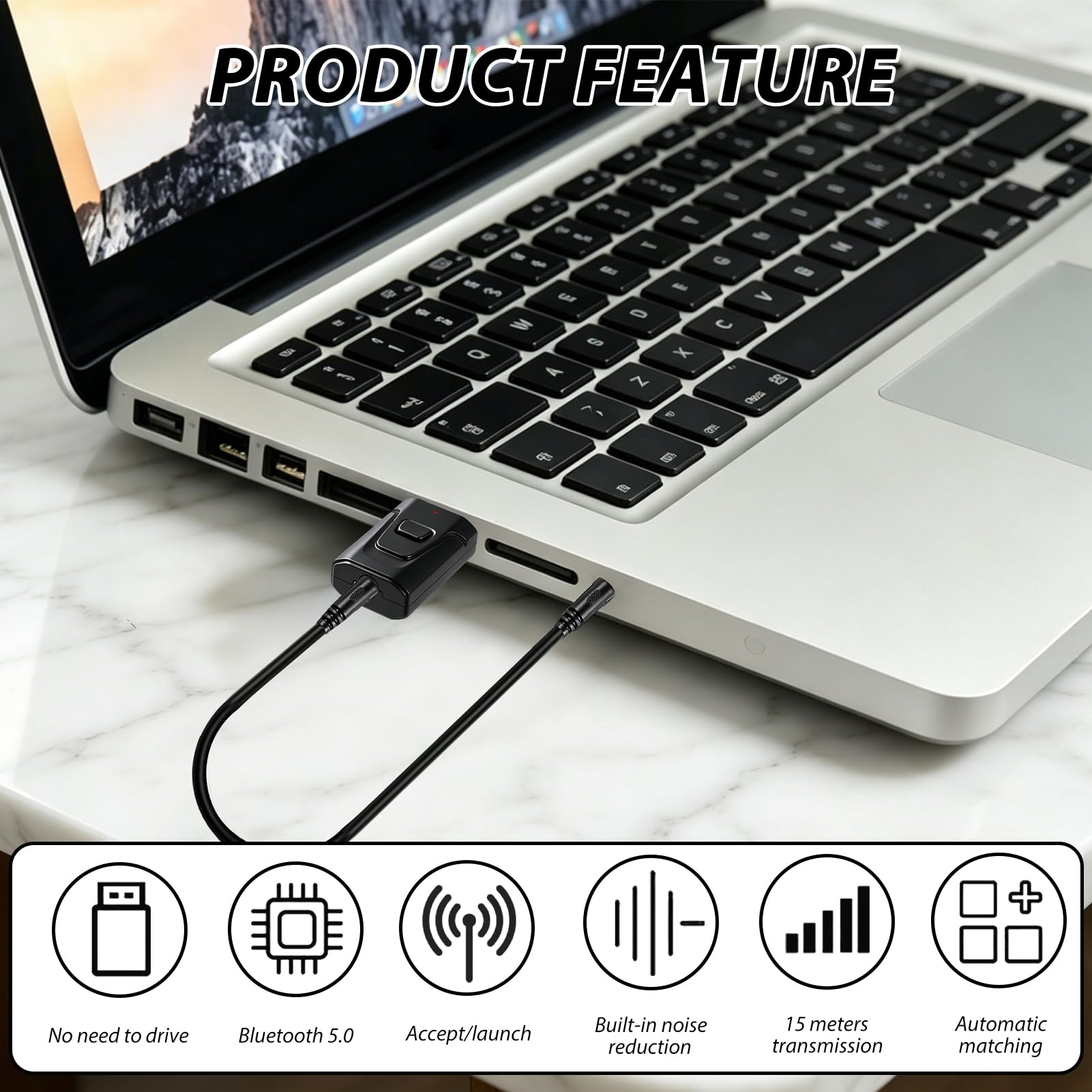 Adaptateur Bluetooth USB 5.0 2 en 1 Émetteur Récepteur Audio avec Jack 3,5 mm pour PC TV Voiture