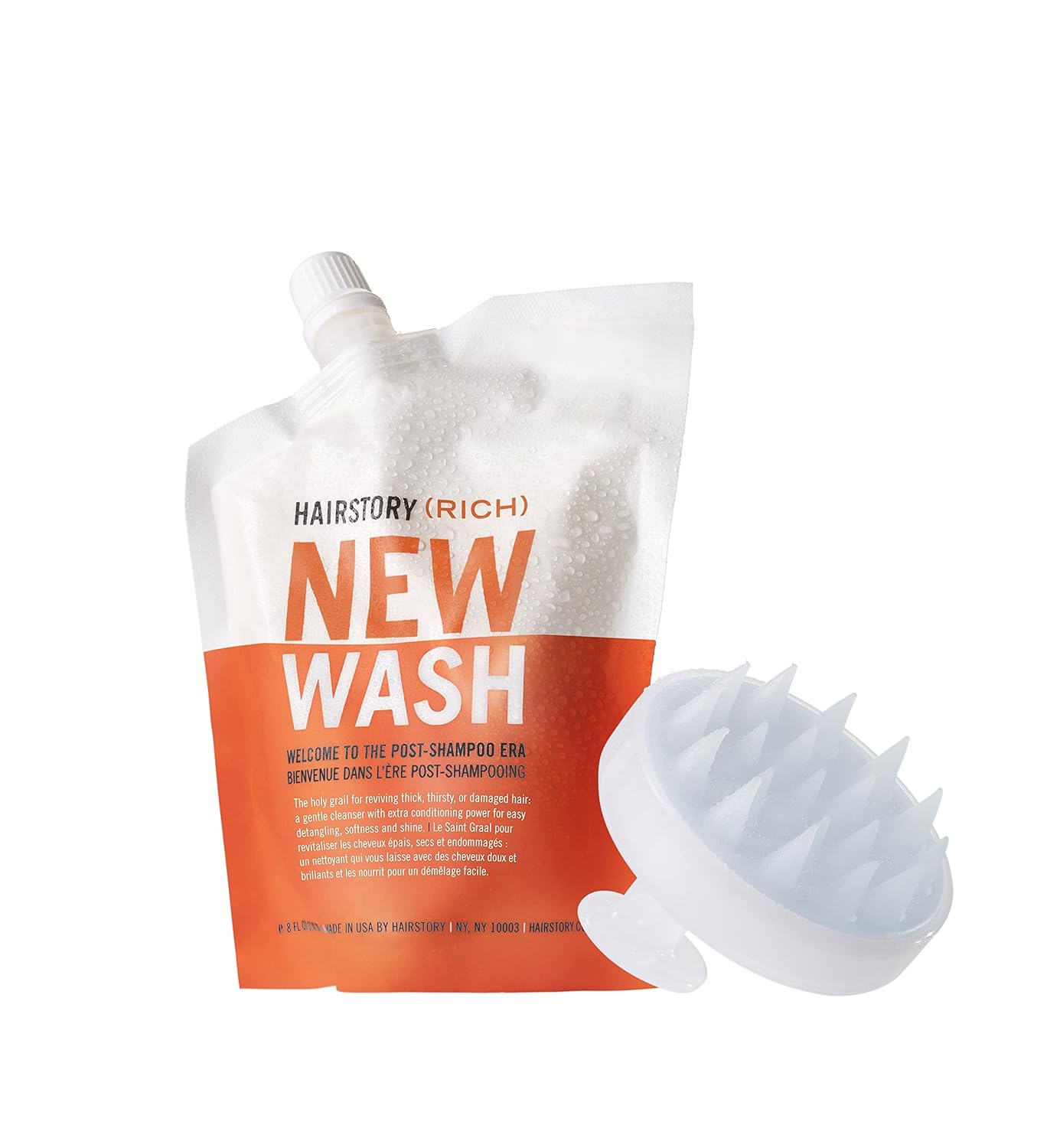 New Wash (RICH) Hair Cleanser & Conditioner, 8oz Pouch + Scalp Brush, Extra Moisturizing, Improves Softness, Natural Ingredients, Protects Color & Eliminates Frizz, Sulfate & Paraben Free