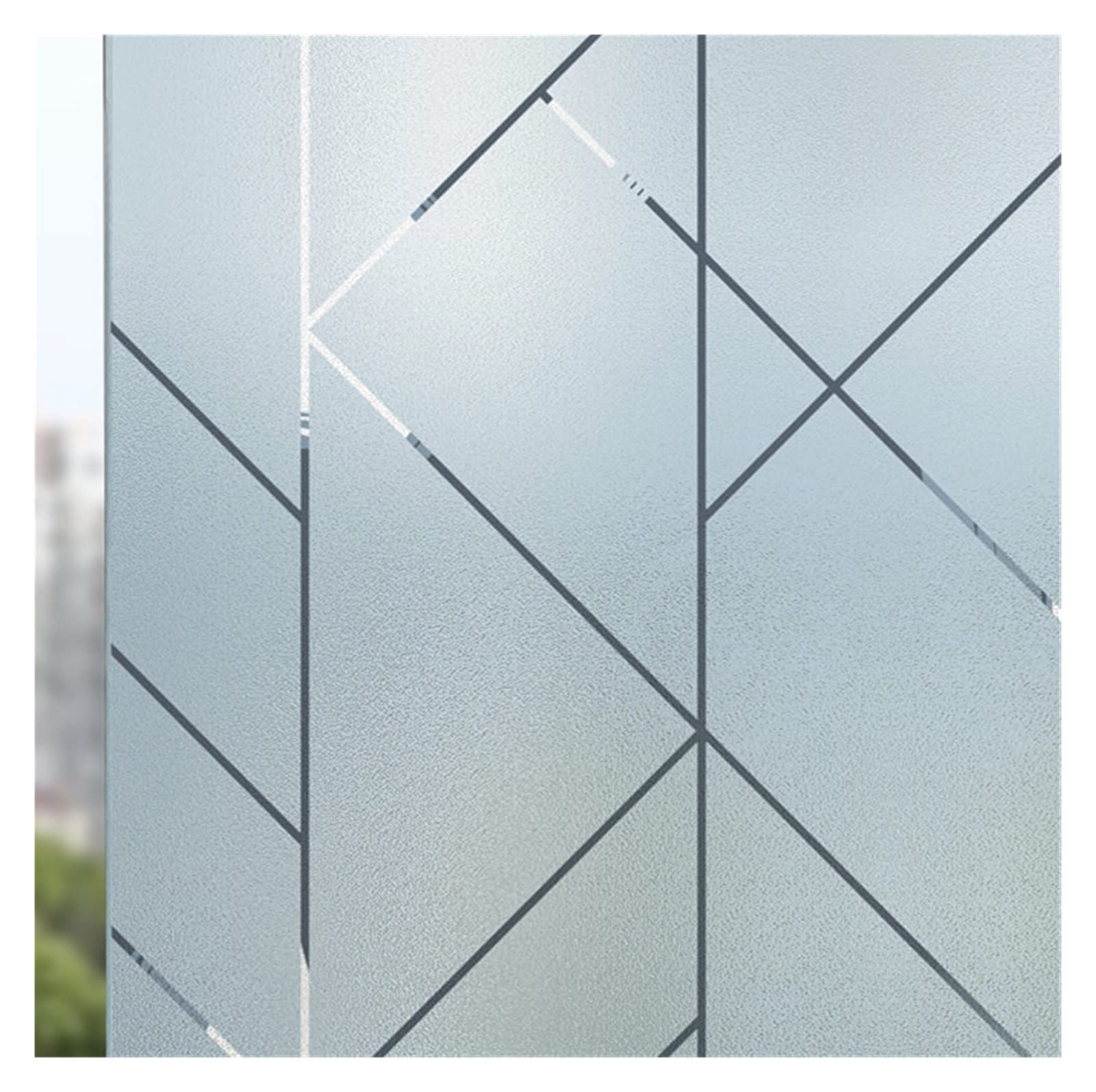 Window Film Flower plant pattern window frosted glass sticker opaque toilet anti-lighting bathroom film shading paper(Blue geometric,90x100cm)