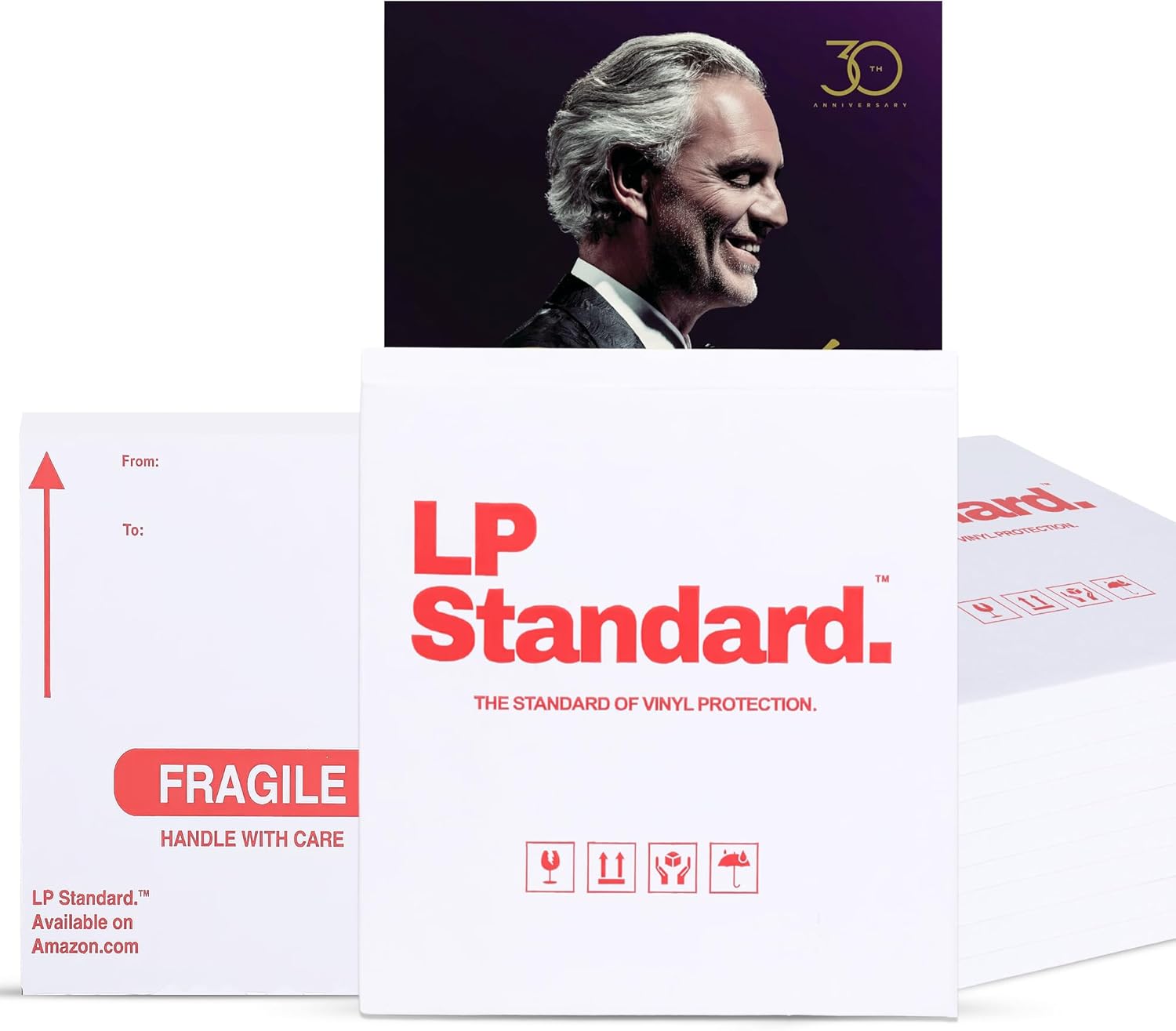 LP Standard (25 Boxes) - Heavy Duty Vinyl Record Mailers, 3x Cardboard Thickness, Protective Warning Icons, and Professional Look - Heavy Duty LP Mailers 13"x13"x0.75" - Fits 1 to 3 Records Without Adhesive Tape