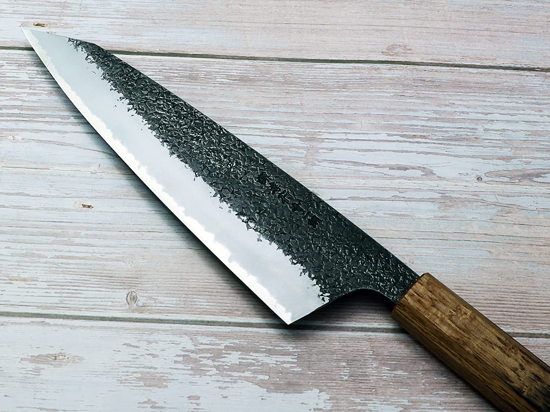Amazon | 堺孝行 焔 紅蓮 青二鋼 黒打ち鎚目 切付牛刀（剣型牛刀）225