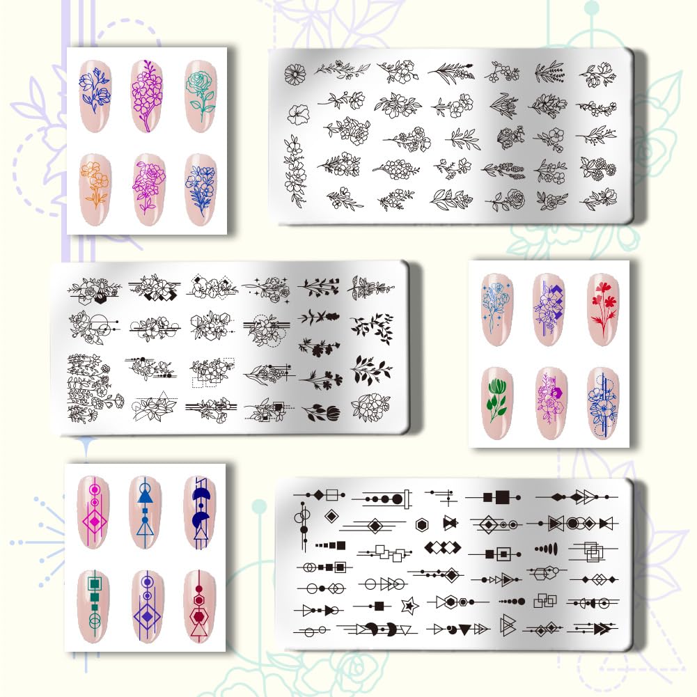 PH PandaHall 3pcs Nail Stamping Plate Plant Nail Stamper Flower Nail Art Stencils Printing Template Tip Nail Stencils Stainless Steel Nail Image Plates for Nail Art Decoration Design Manicure Salon - Image 3