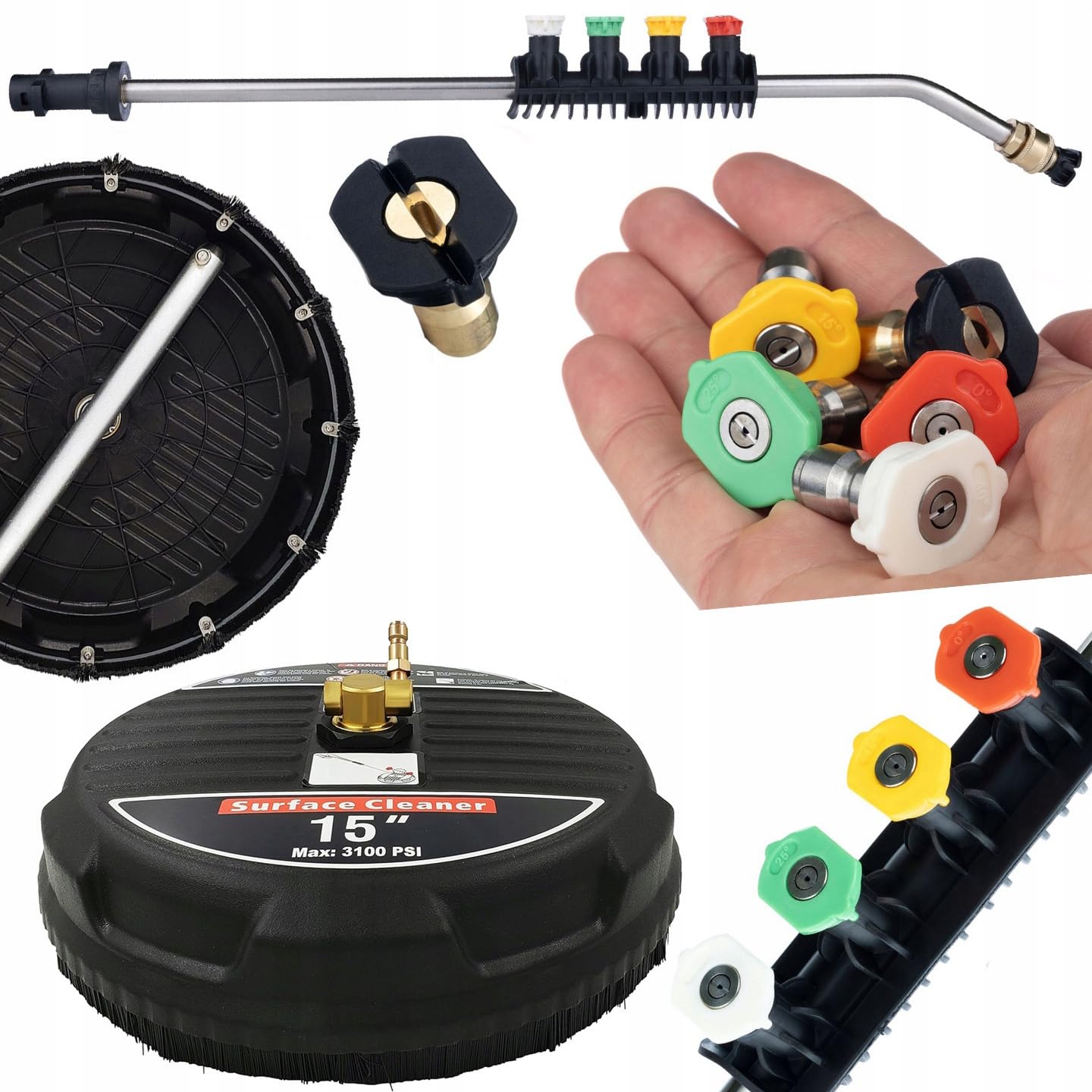 Rosfix Set T-Racer 15" pulitore per superfici + 1/4" lancia con 5 ugelli – 160 bar, 60 °C | per idropulitrice da 450 – 650 l/h | Ideale per pavimentazione, terrazza, cemento | accessori per la pulizia