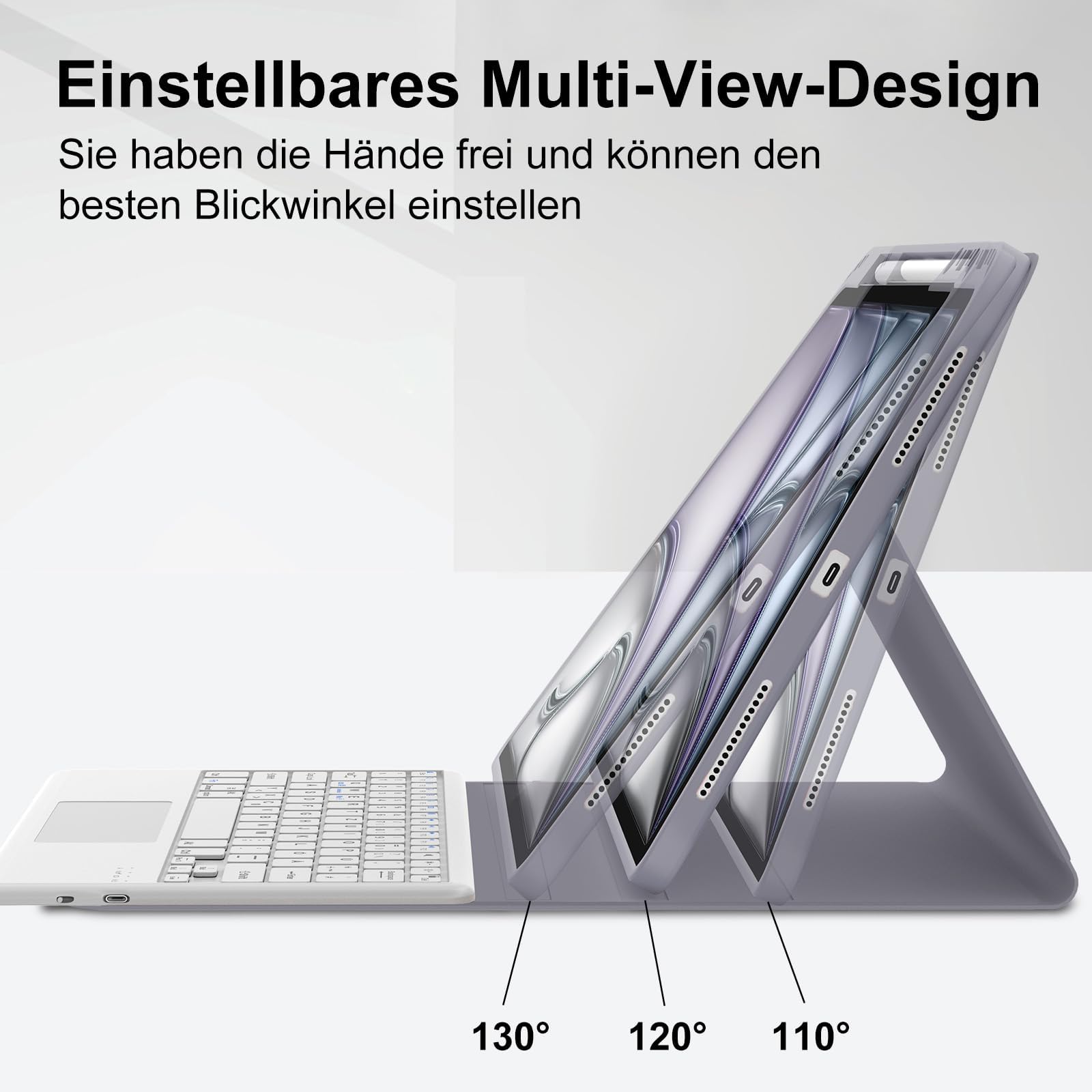 Tastatur für iPad Air 13 M4/M3/M2 (2026-2024) & iPad 12.9 Touchpad, Lila