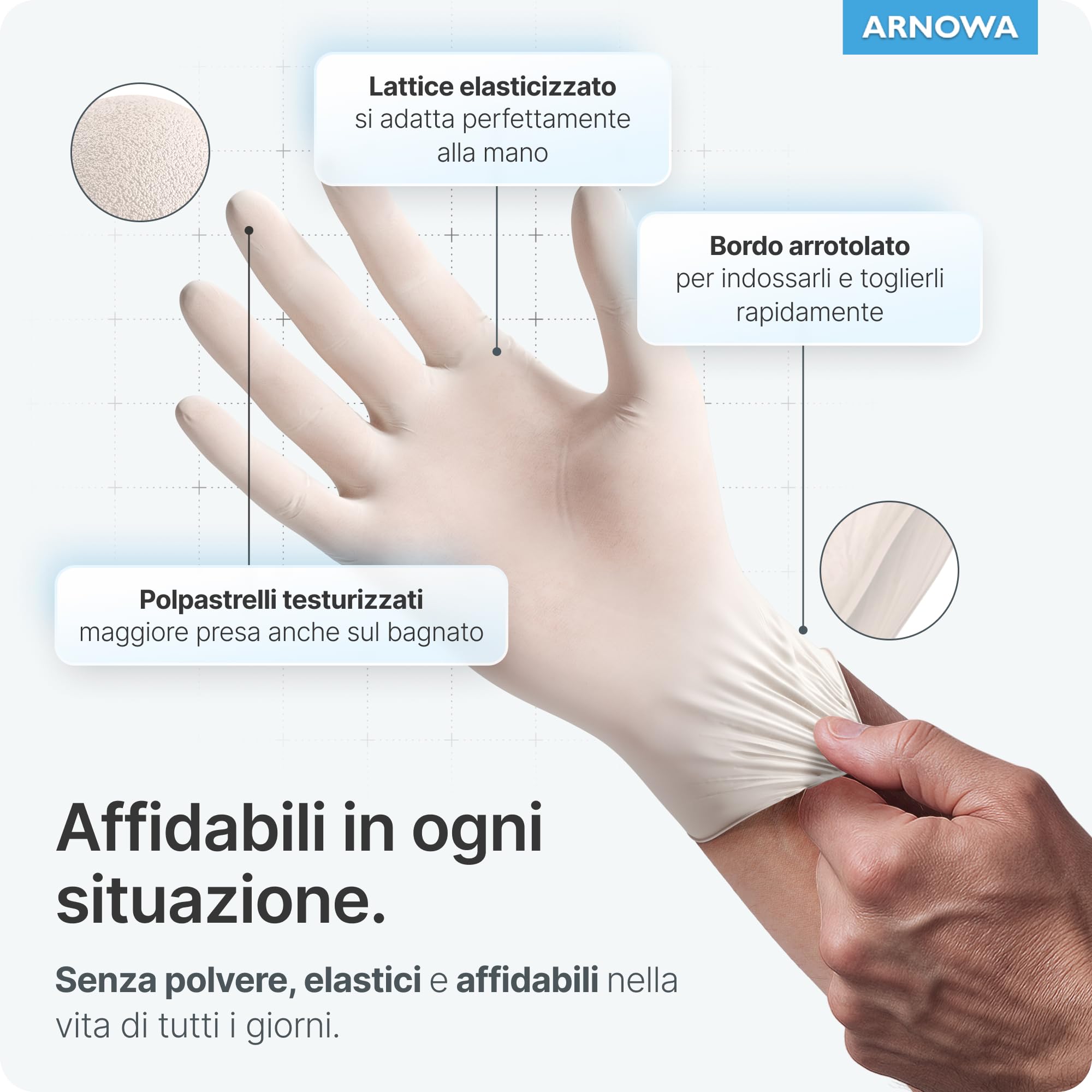 ARNOMED 100x Guanti lattice monouso M Bianco, Guanti monouso senza polvere, Guanti usa e getta resistente, Per meccanico, pulizia casa, alimenti e tattoo XS, S, M, L, XL