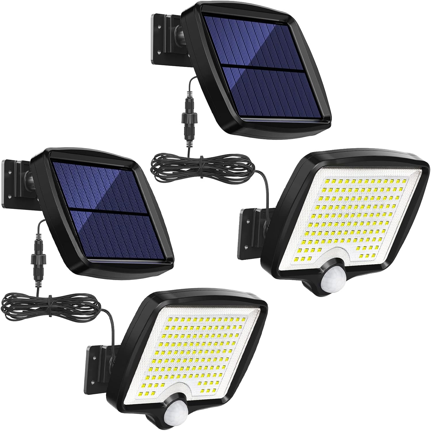 Lámparas solares para exteriores, MPJ 118 LED, lámpara solar exterior con detector de movimiento, IP65, resistente al agua, lámpara solar para jardín con cable de 5 m [2 unidades]