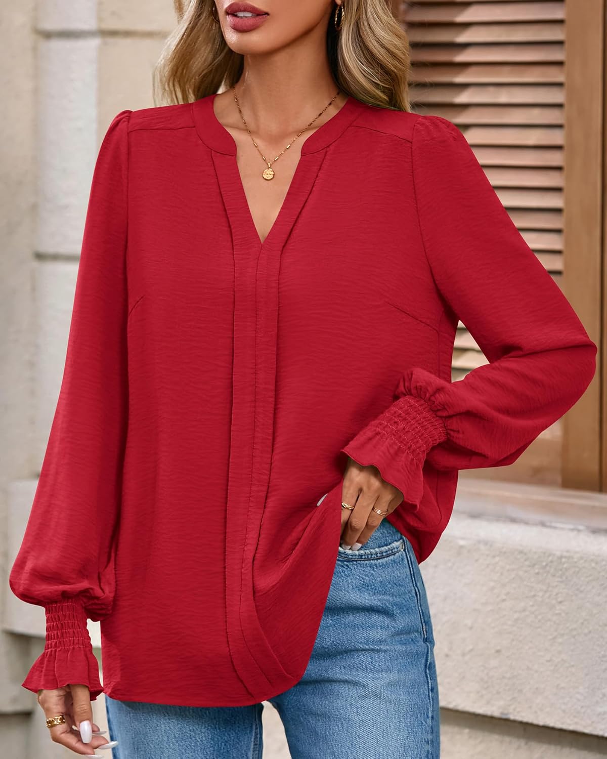 Okiwam Womens Long Sleeve Tops V Neck Shirts Dressy Casual Blouses Business Work Clothes 2026 Fall Fashion Outfits - Image 5