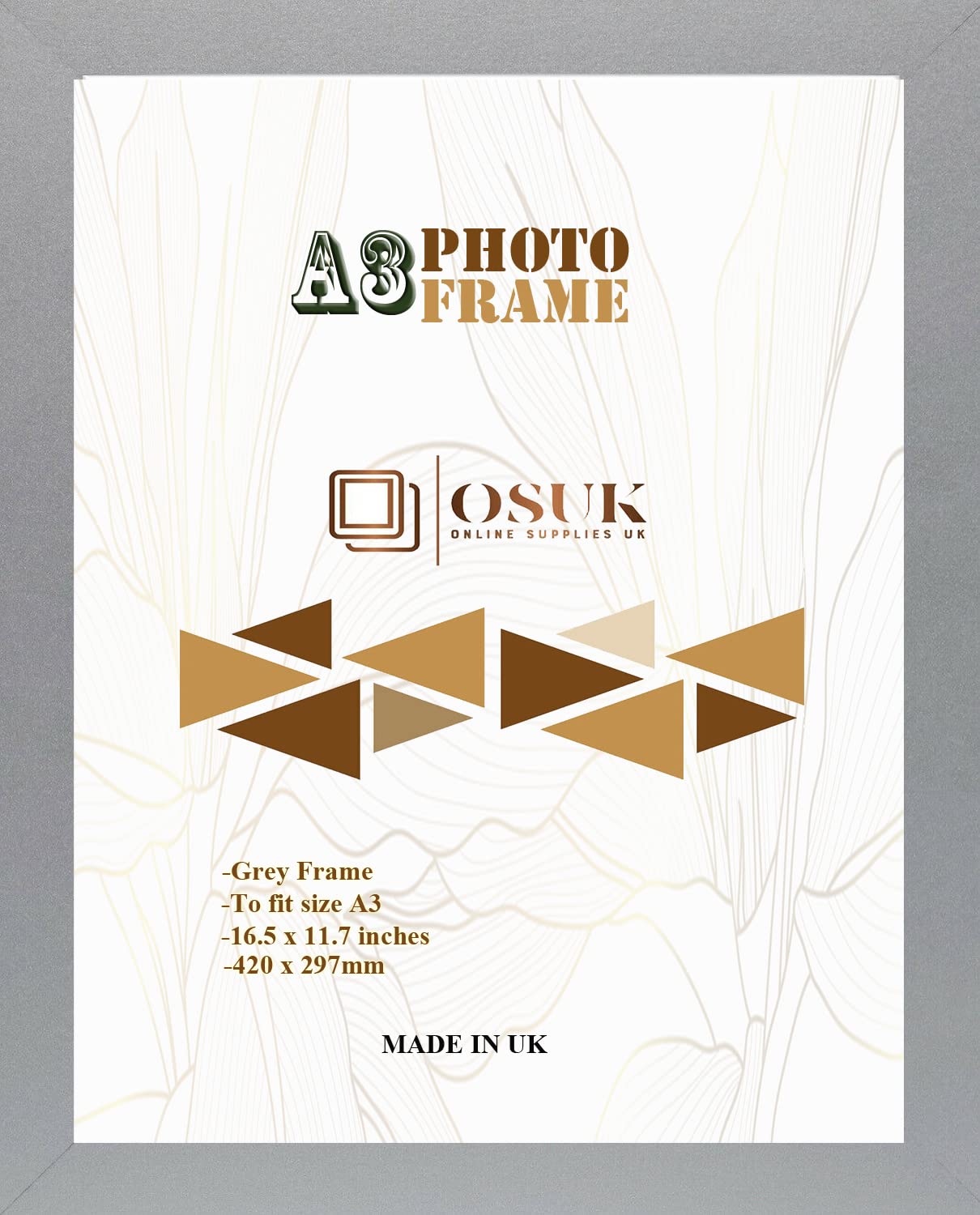 Frame Eazy Silver Osuk A3 Frame In Size 30 X 42Cm Picture Frame - A3 Photo Poster Frame With Clear Perspex Front & Wall Mounting Hooks To Hang Portrait Or Landscape