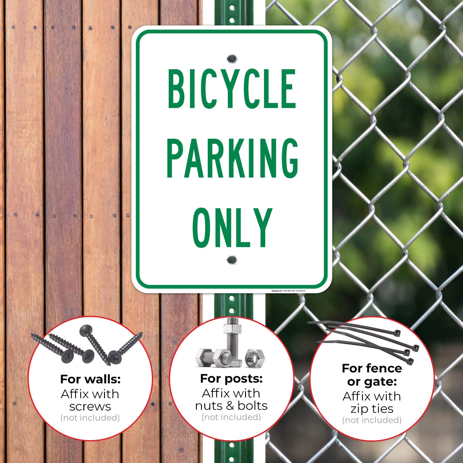 Bicycle Parking Only Sign, 18x24 Inches, Rust Free .063 Aluminum, Fade Resistant, Easy Mounting, Indoor/Outdoor Use, Made in USA
