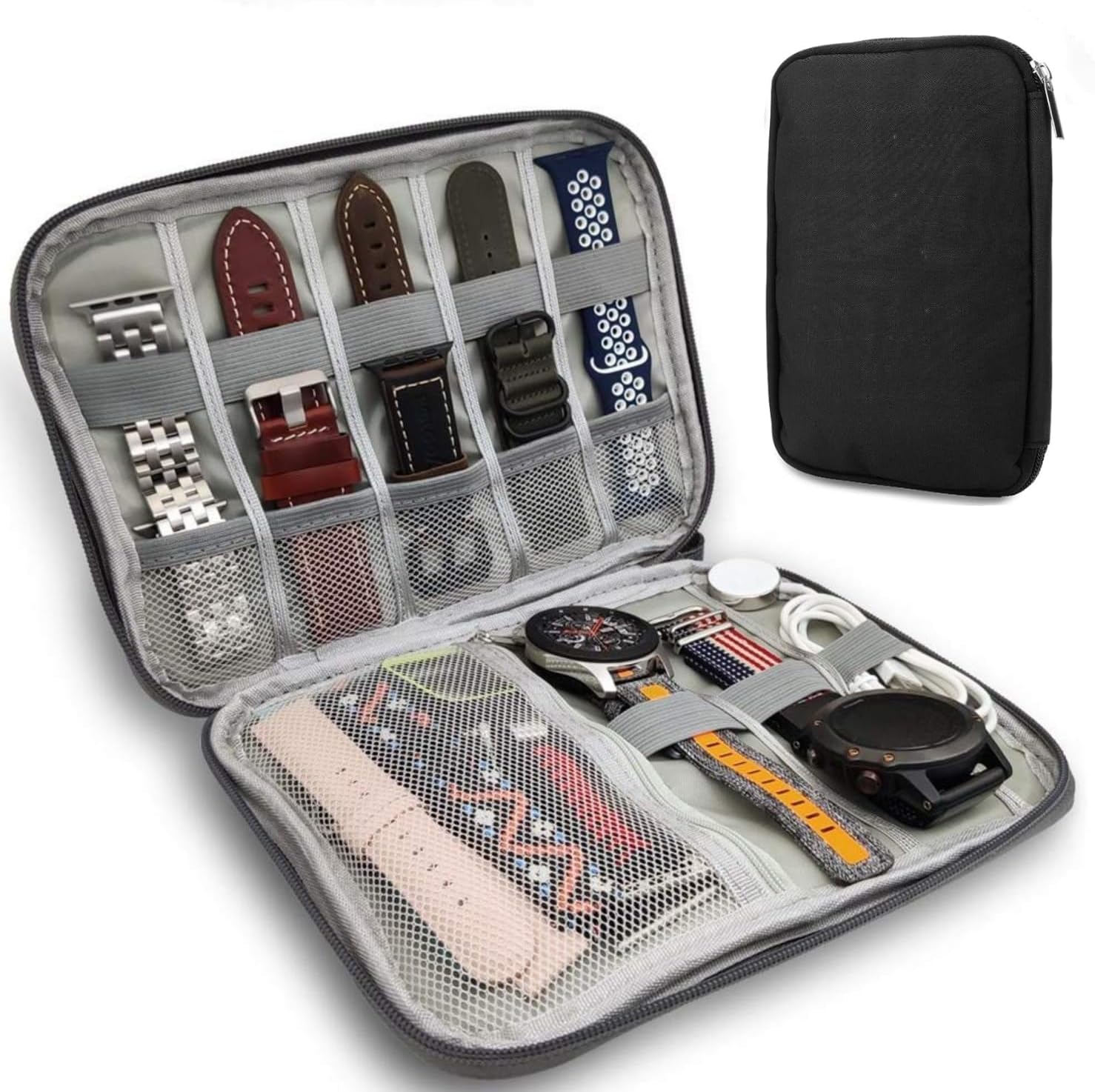 Watch Band Storage Case, portable Travel Organizer Bag for Watch Bands Compatible with Apple Watch Strap, Garmin Watch Strap, Samsung Watch Strap(black)