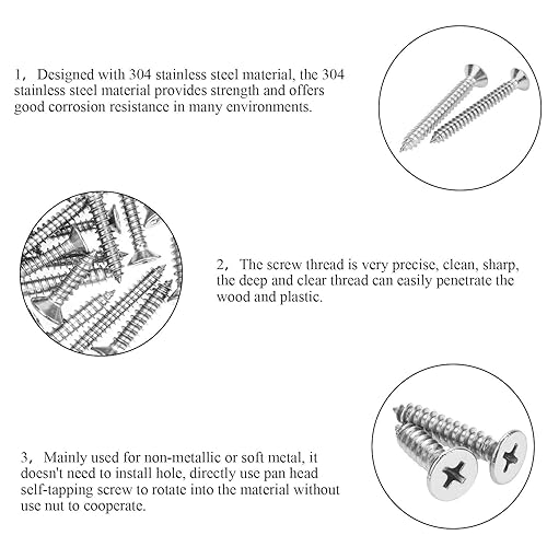 Miniatura 4 de DYWISHKEY 320 piezas #6#8#10 de acero inoxidable 304 Phillips de cabeza plana tornillos autorroscantes, kit surtido de tornillos para madera