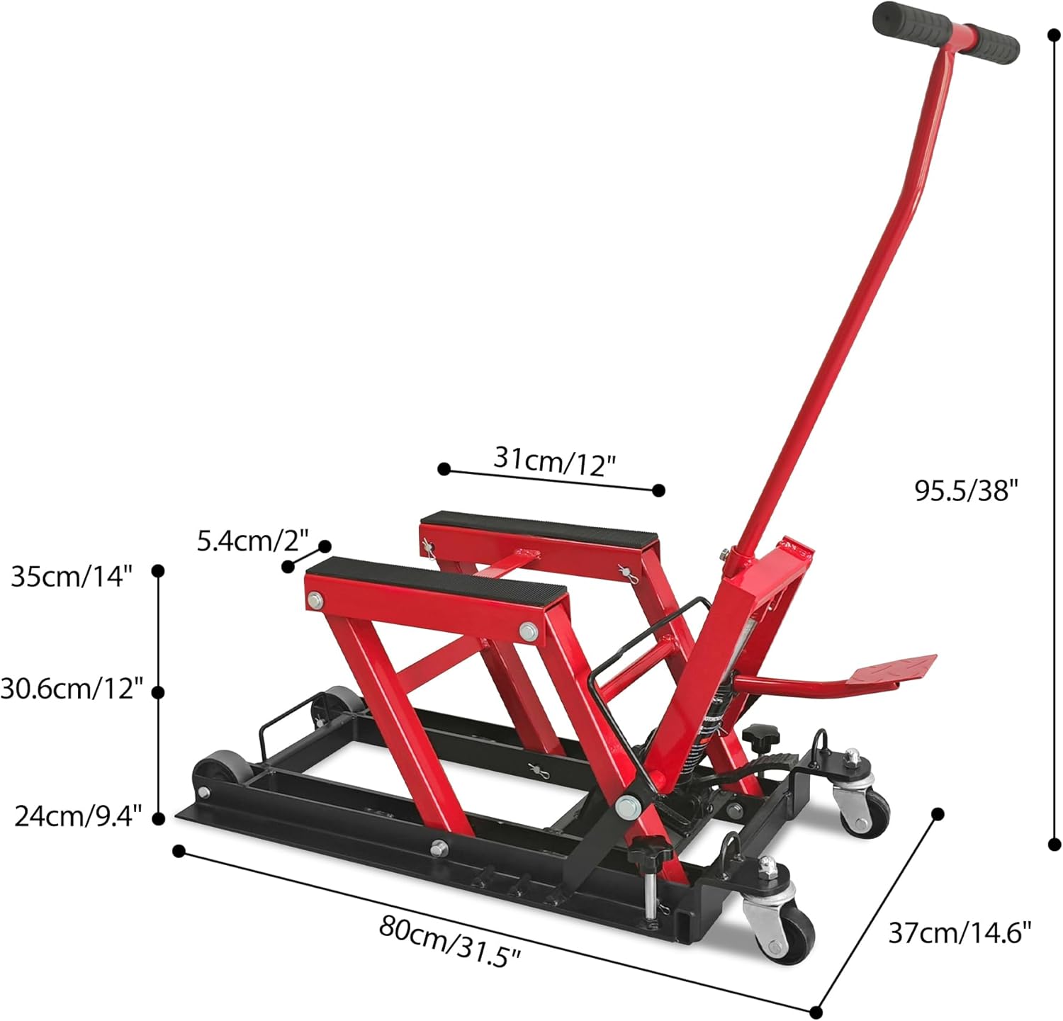 Hydraulic Motorcycle Lift Jack, 1500 LBS Capacity, ATV Scissor Lift Jack Portable Motorcycle Lift Table with 4 Casters, Hydraulic Foot-Operated Hoist Stand for Motorcycle ATV UTV Powersports