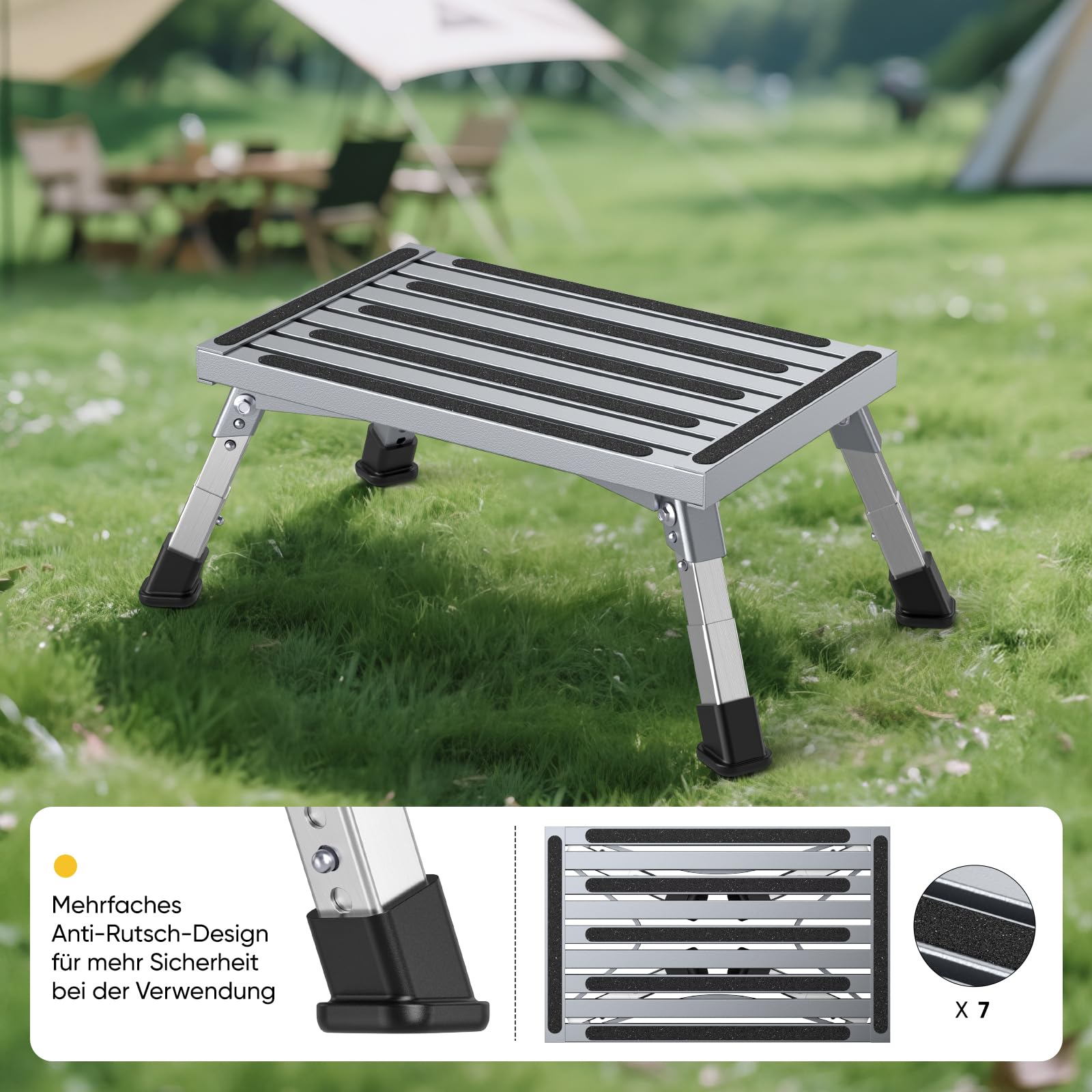 Aluminium Tritthocker Klappbar mit 350 kg Traglast & 4-stufige Höhenverstellung18-24 cm