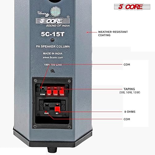 Miniatura 3 de 5 CORE Pareja de altavoces para exteriores estéreo en pared 100 W pico montaje pasivo con cable impermeable patio casa garaje interior exterior