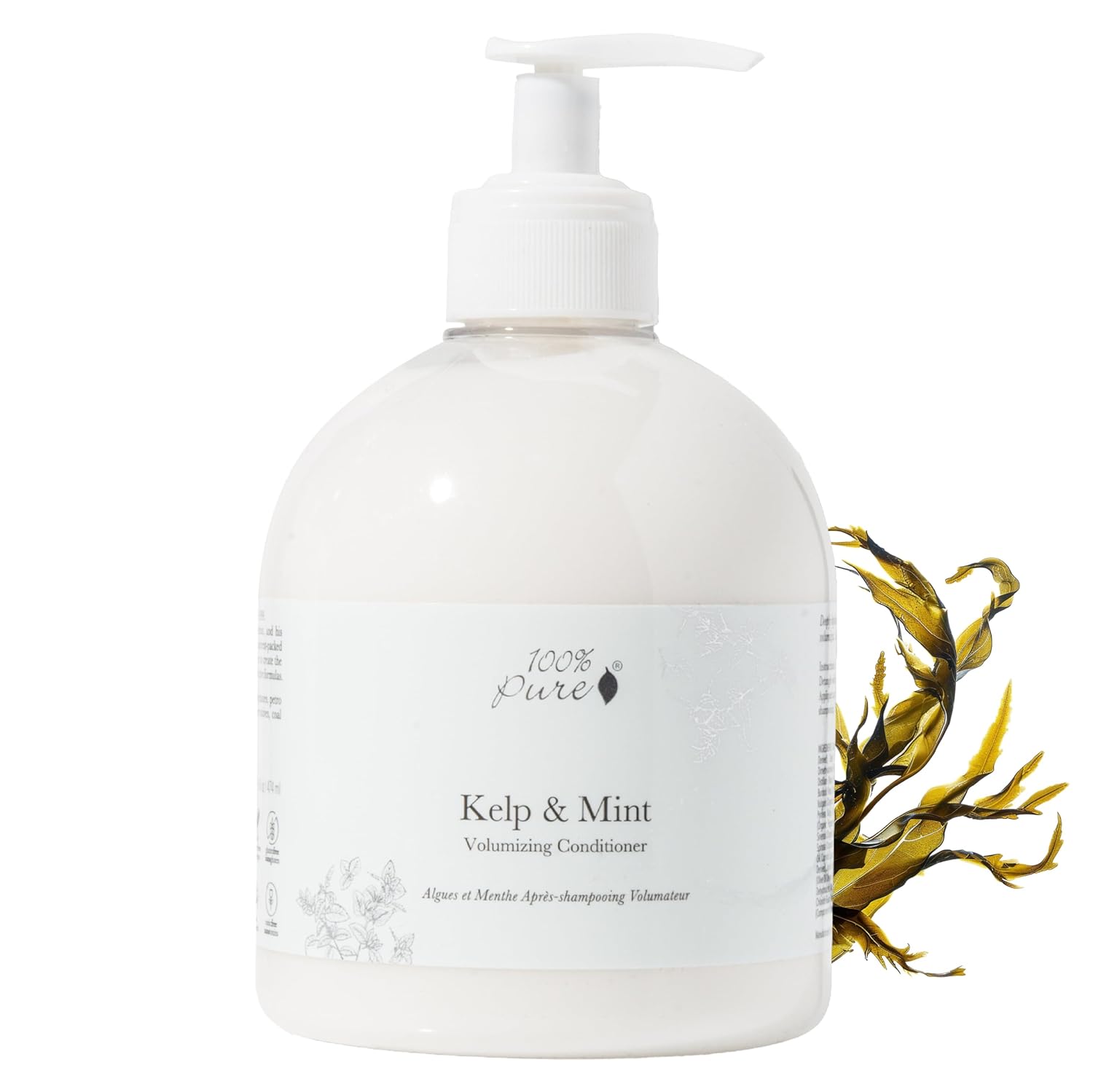 100% PURE Kelp & Mint Volumizing Conditioner Moisturizer & Deep Hydration - Botanical Body Boost for Dry, Damaged Thinning Hair, Promotes Healthy Growth for Women & Men - Sulfate Free - 16 Fl Oz