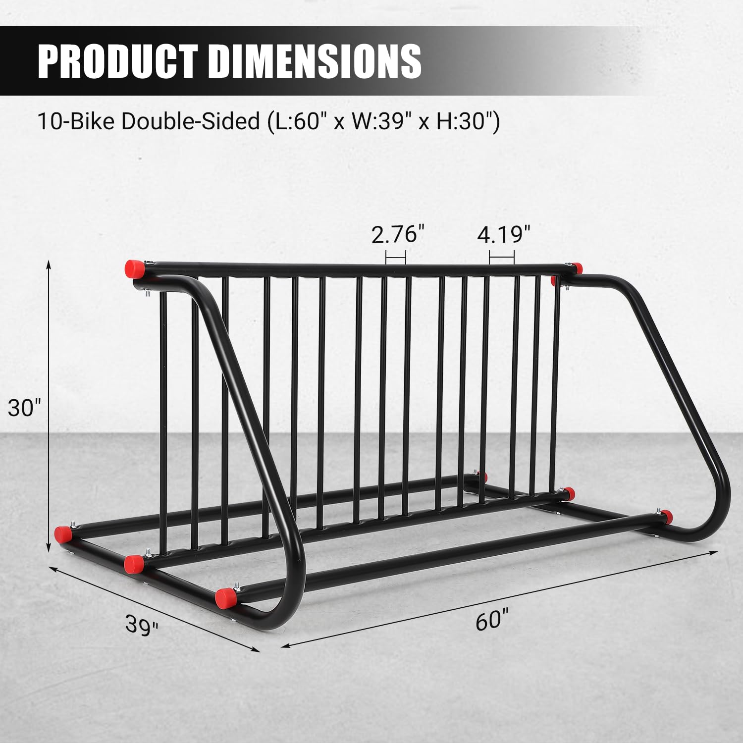 GarveeTech Fahrradständer Boden für 5 Fahrräder, Stabiler Radständer aus Stahl für Garage & Outdoor, Fahrradhalter geeignet für E-Bike, Mountainbike, Rennrad & Kinderfahrrad - bilateral