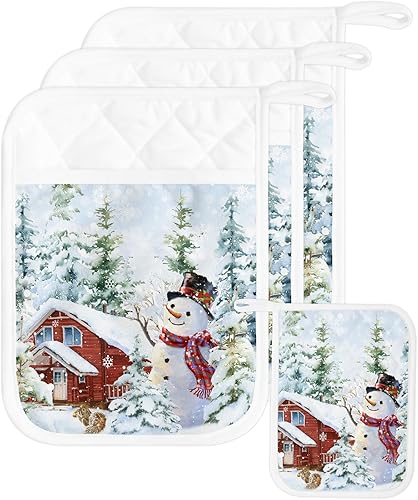 Miniatura 8 de Xmas Tree Checkered 2Pcs Pot Holders for Kitchen,Non Slip & Heat Insulation Terry Cloth Potholder Set with Pocket,Thick Hot Pad Oven Mitts Trivet