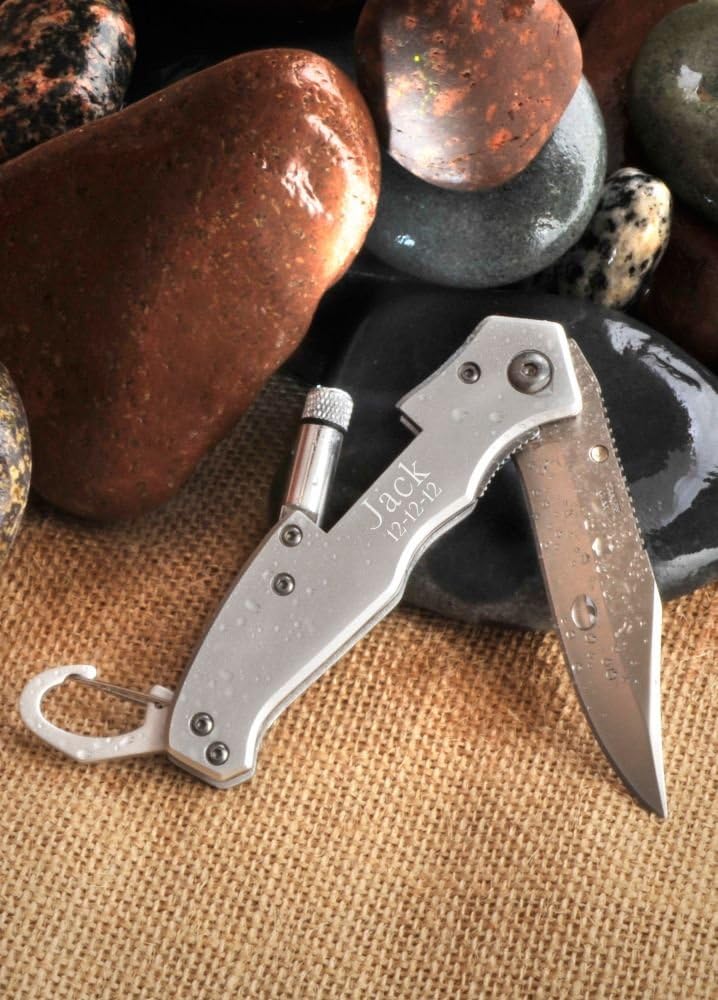 Personalized Klondike Lockback Knife with Flashlight