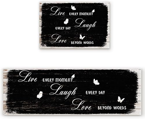 Juego de 2 alfombrillas de cocina, color blanco vivo  risa  amor mariposas suave impermeable goma parte trasera alfombras baño corredor alfombra de