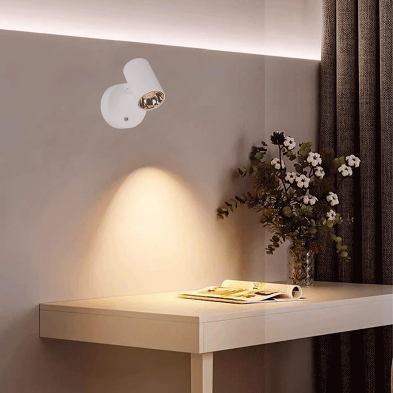LED Spotlight Aufladbar Wandleuchten mit Fernbedienung Touch-Schalter Dimmbar Wandleuchte 355° Drehung Kabellose Magnetische Wandbeleuchtung für Bilder Wohnzimmer Schlafzimmer (Weiß + Gold)