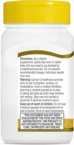 Miniatura 8 de 21st Century Biotina - Tabletas de 10,000 mcg (360 unidades), suplemento de biotina de alta potencia, apoya la salud del cabello, la piel y las