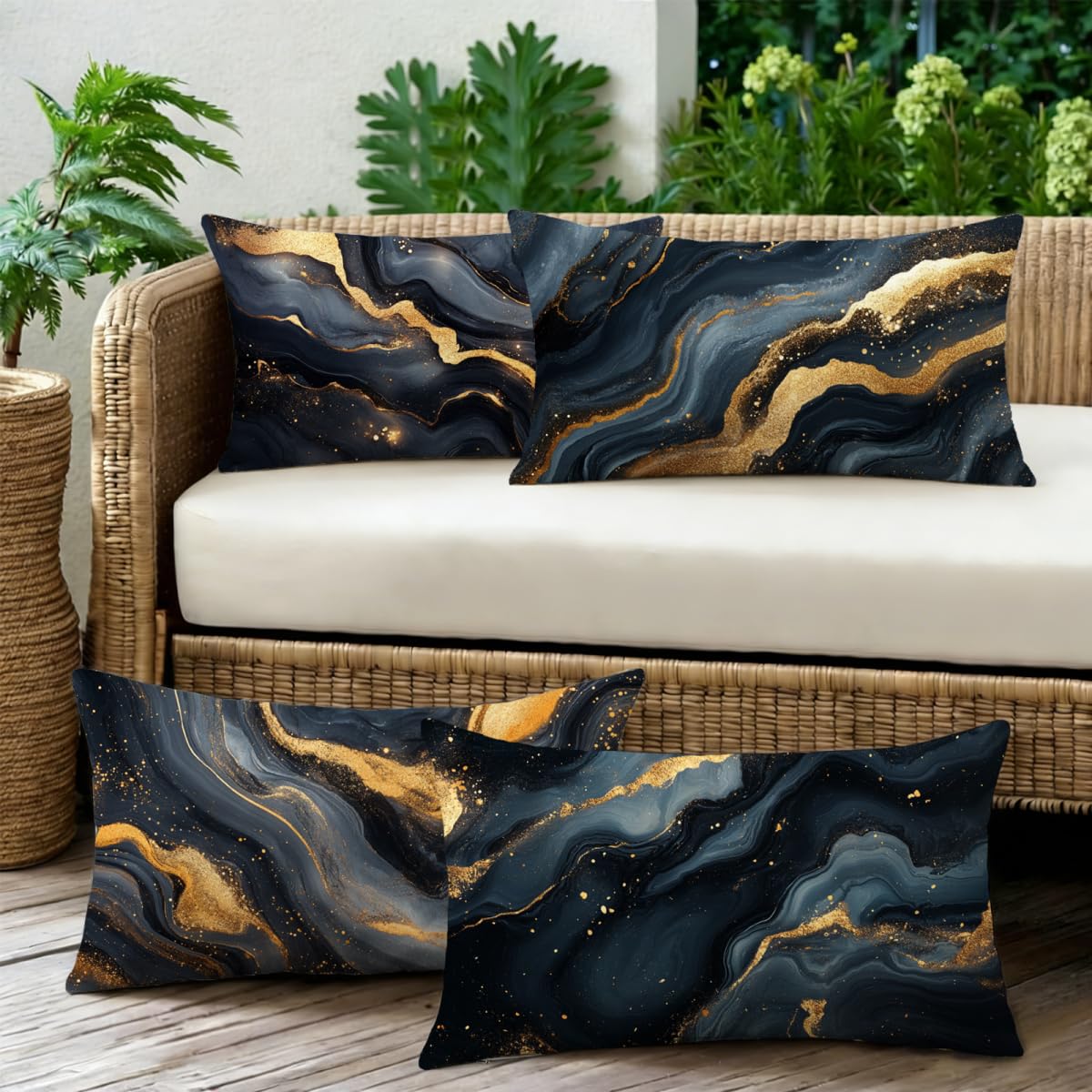Poszewka na poduszkę 60x90 zestaw 4 czarnych poduszek zewnętrznych aksamitna poszewka na poduszkę Złote poduszki Sofa Poduszki dekoracyjne, wodoodporna poszewka na poduszkę, dekoracja wiosenna