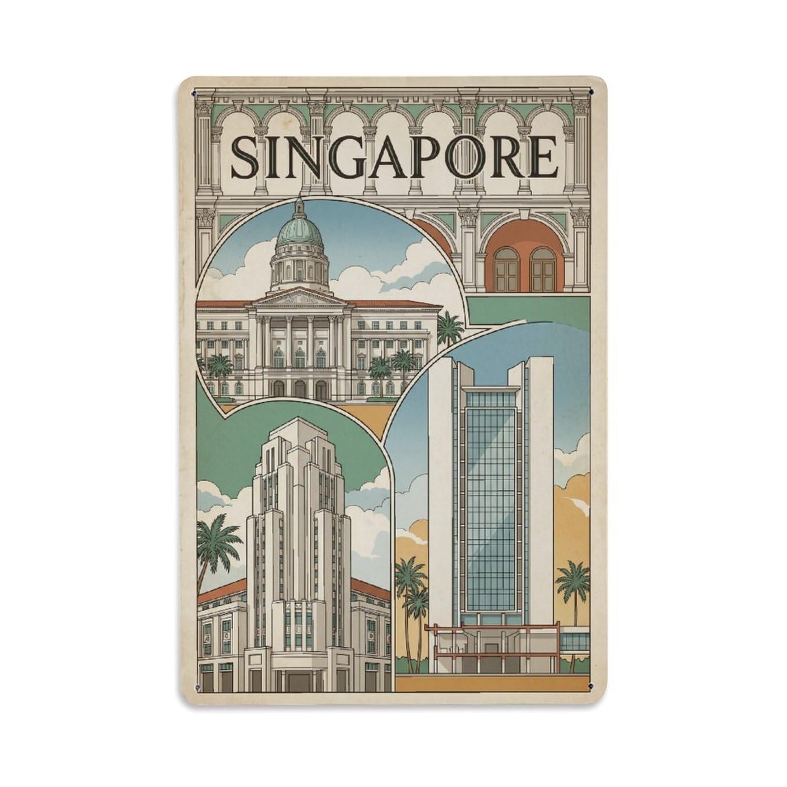 Huiyhb 8X12inch(20X30cm) Vintage Travel Singapore Architecture Metal Tin Sign