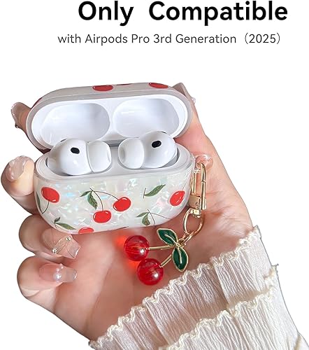 Miniatura 2 de Funda compatible con AirPods Pro 3, bonita funda estética para AirPod Pro 3 con llavero de cereza, funda protectora de TPU de alta calidad a prueba