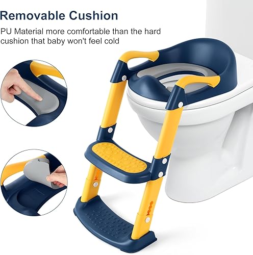 Miniatura 6 de Toddler Toilet Seat with Step Stool Foldable Potty Training Toilet Seat for Kids Boys Girls with Detachable Padded Cushion Potty Training Seat with