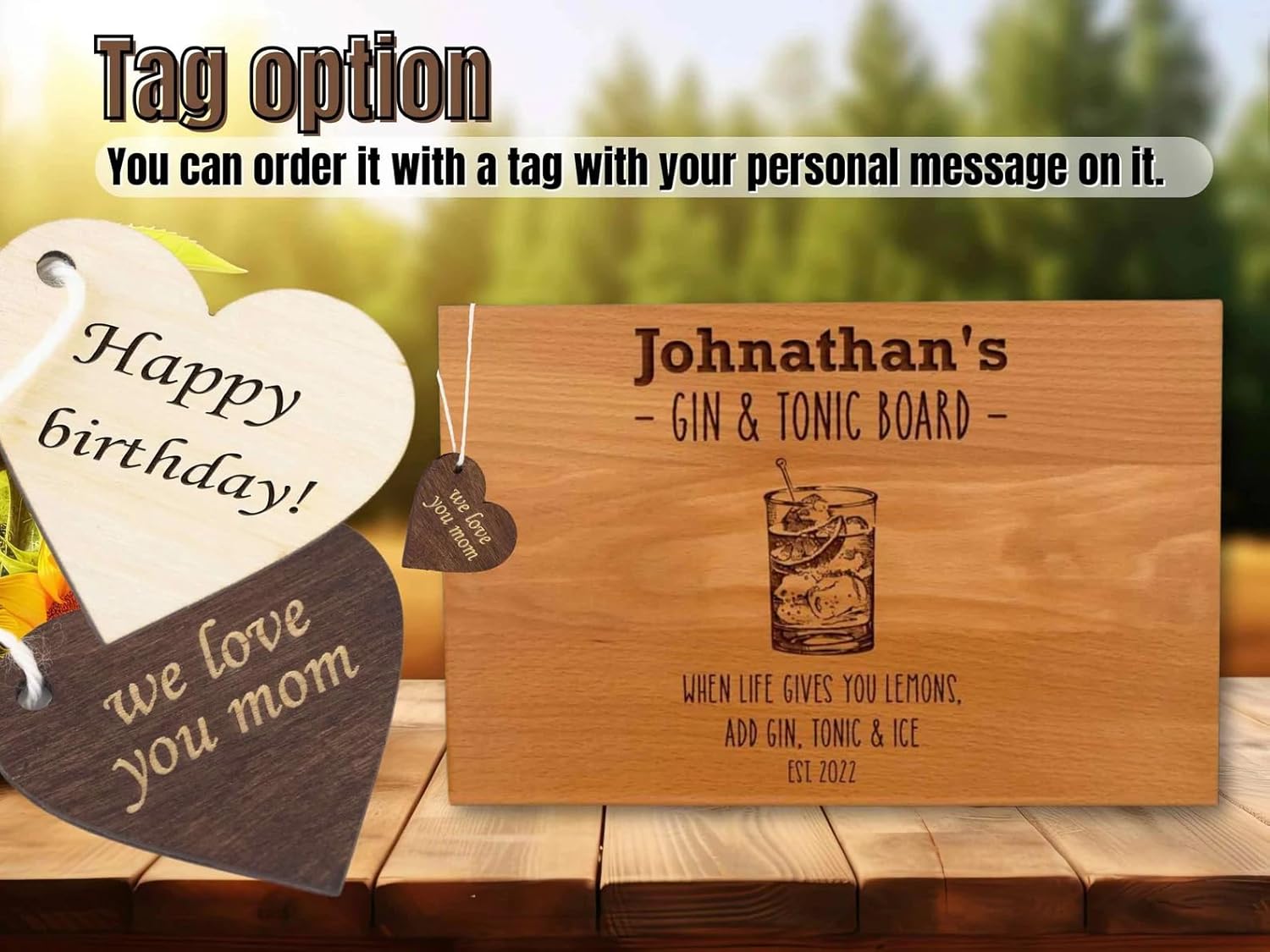 Personalized Gin And Tonic Cutting Board Christmas Gift For Cocktail Lovers Custom Name Wooden Serving Board Engraved Bar Tool Funny Holiday Present Hostess Gift Perfect Stocking Stuffer For Gin Fans