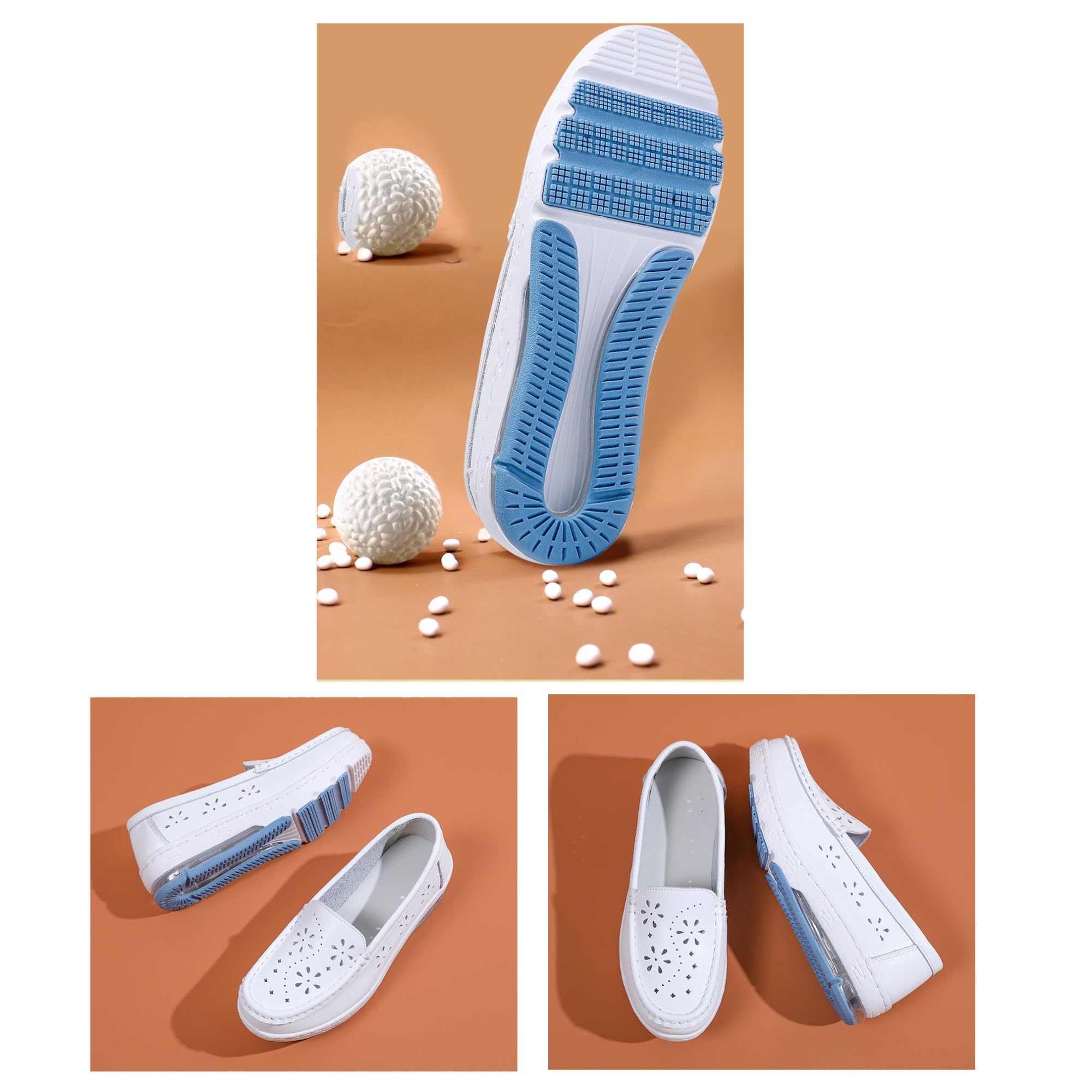 Zapatos Enfermera Blancos Informales para Mujer, Zapatos De Trabajo Verano Transpirables Calados Sin Cordones De Suela Suave para Enfermera, Ortopédicas con Plataforma Médicos