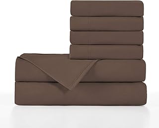 Basic Choice 6 Piece Sheet Set - Soft 2000 Series Bed Sheets - Queen, Brown